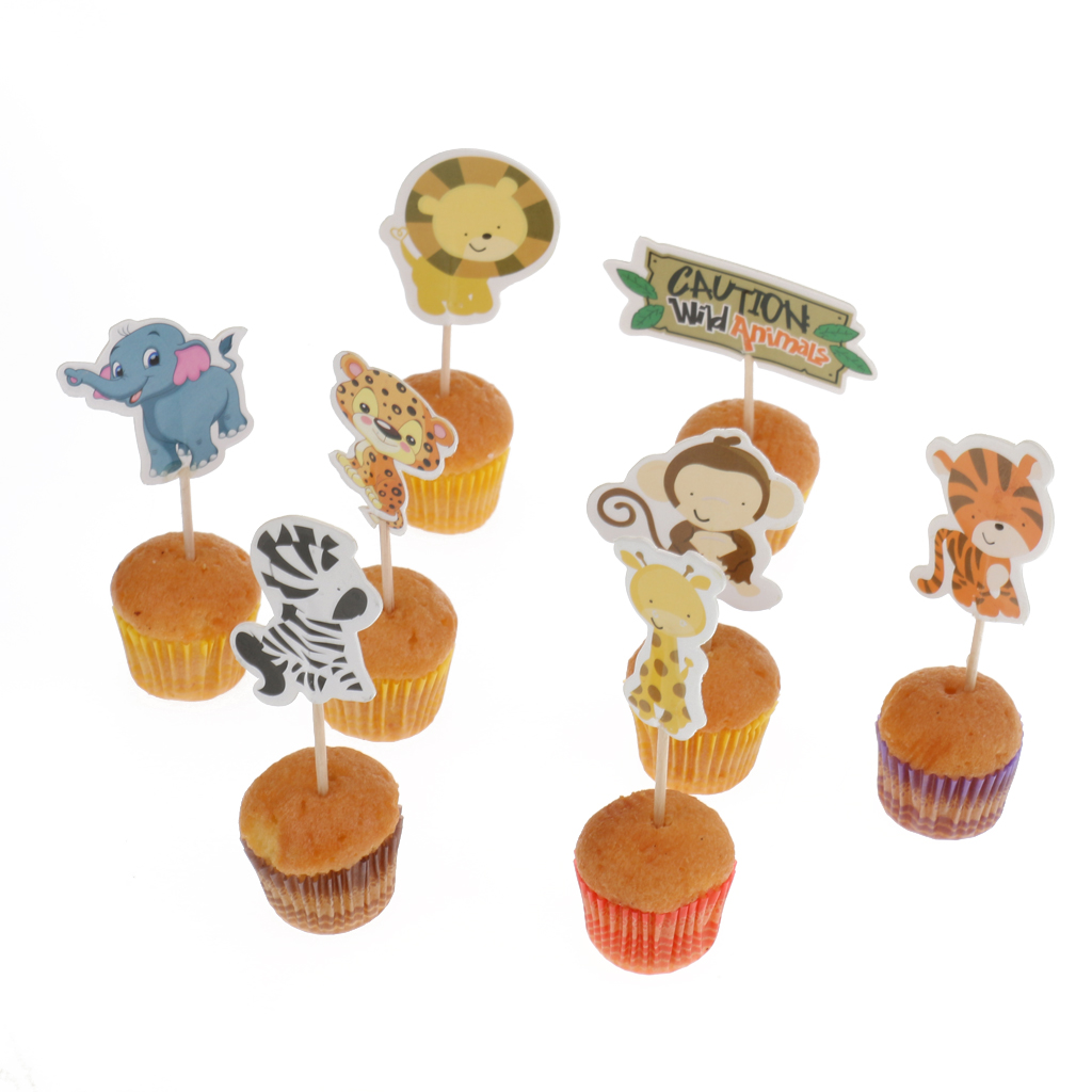 Pack of 24 Animal Style Cupcake Picees Toppers for Kids Party Baby Shower Decor