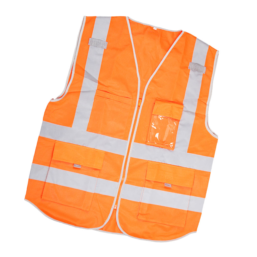 High Visibility Zippered Front Safety Vest with Reflective Strips, Outdoor Security Work Tops