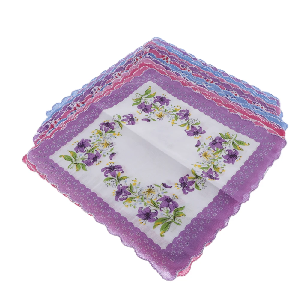 15x Handkerchiefs Cotton Colorful Flower Lace Hankies Hanky Kerchiefs Gifts