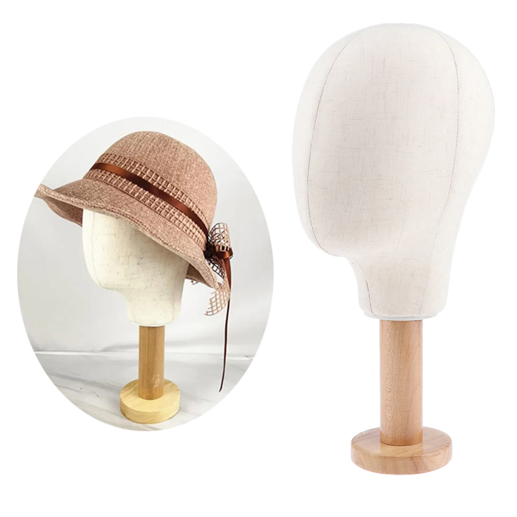 21 inch Hair Wigs Extension Making Hats Caps Display Canvas Cover Mannequin Head Model & 14 cm Height Detachable Wood Stand