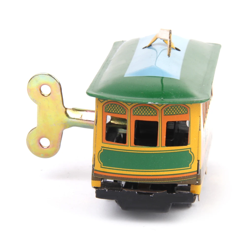 Vintage Tram Trolley Streetcar Tin Toy Collectible Gift with Wind Up Key