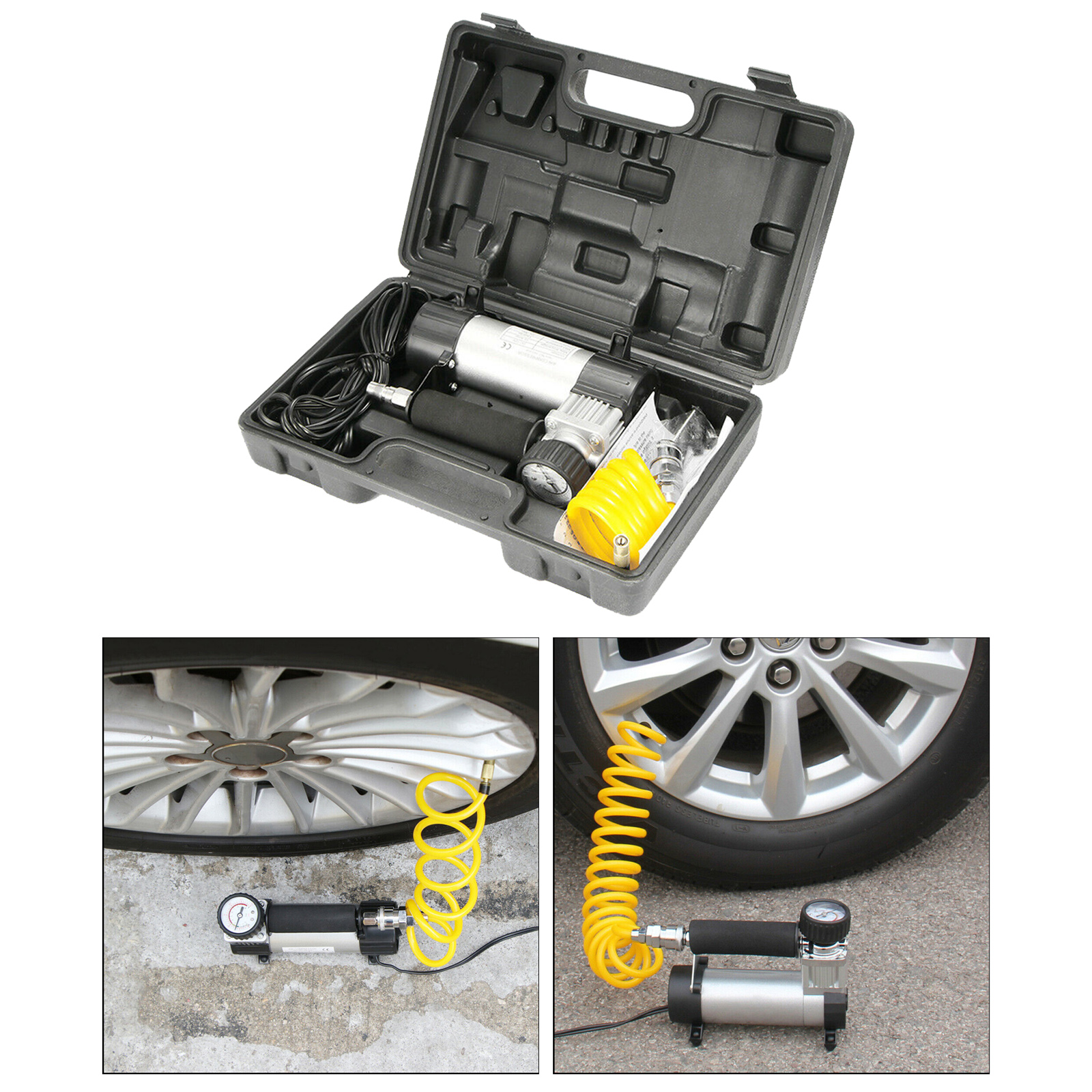 Car Tyre Air Compressor Pump 12V DC Cigarette Charger Tire Inflator Pressure Gauge with Inflatable Needle for Motorbike Bike