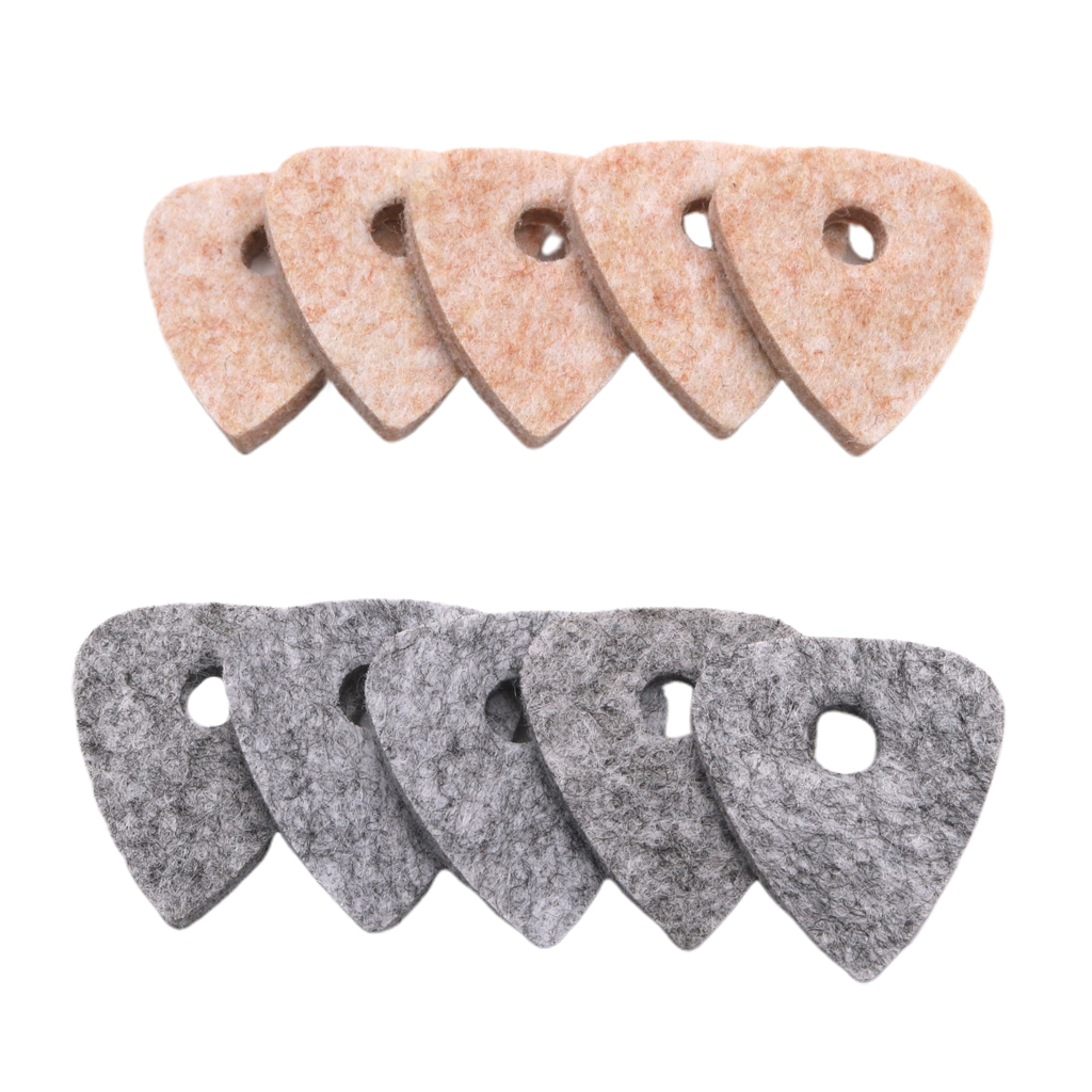 Wool Blend Ukulele Picks Pack Of 10 Felt Plectrums With Hole Cream And Gray