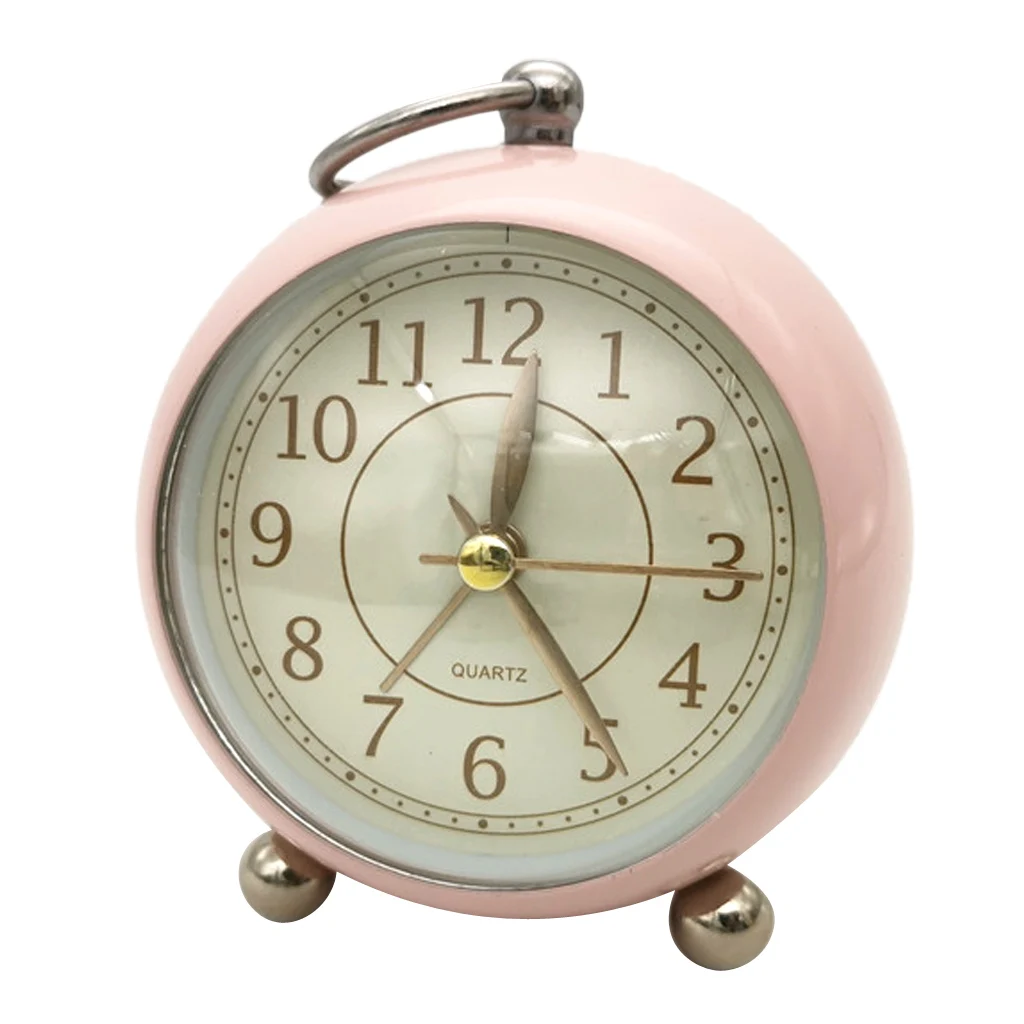 Mini Non-ticking Vintage Classic Analog Alarm Clock with Night Light , Battery