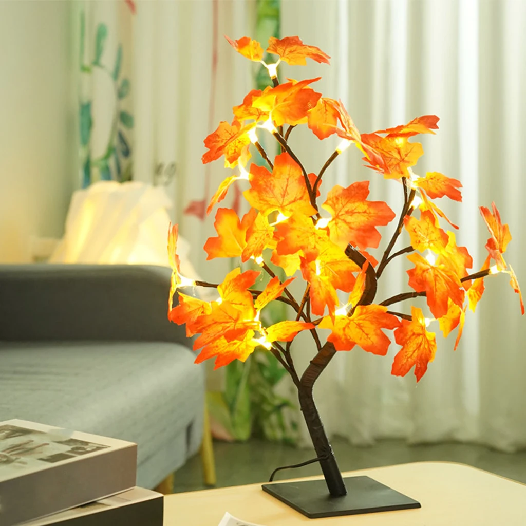 LED Autumn Leaves Tree Light Indoor Holiday Parties Thanksgiving Christmas Decoration Centerpiece Decor Maple Leaf Tree Lamps