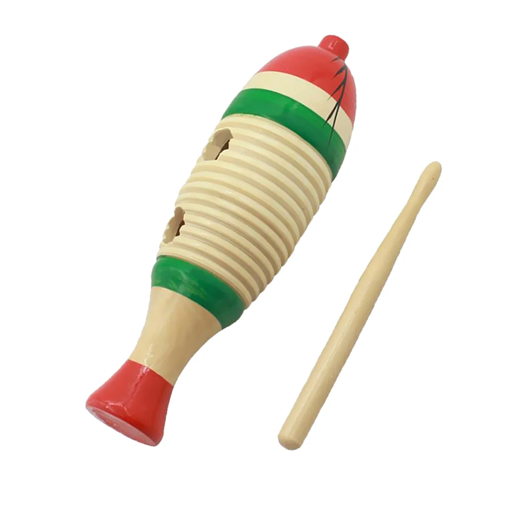 Wooden Fish-Shaped Guiro Hand Percussion With Stick For Kid Musical Toys
