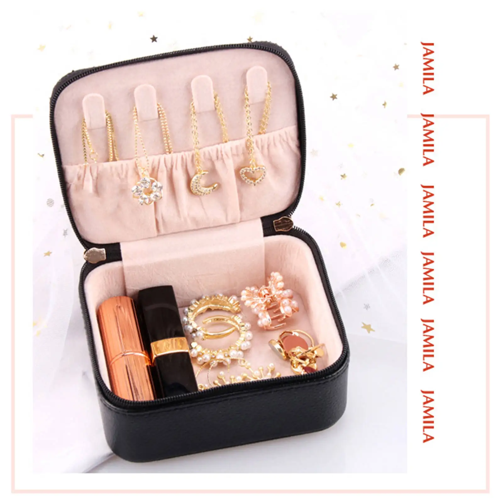 Girl PU Jewellery Box Organizer Velvet Liner Travel Necklace Earrings Storage Container
