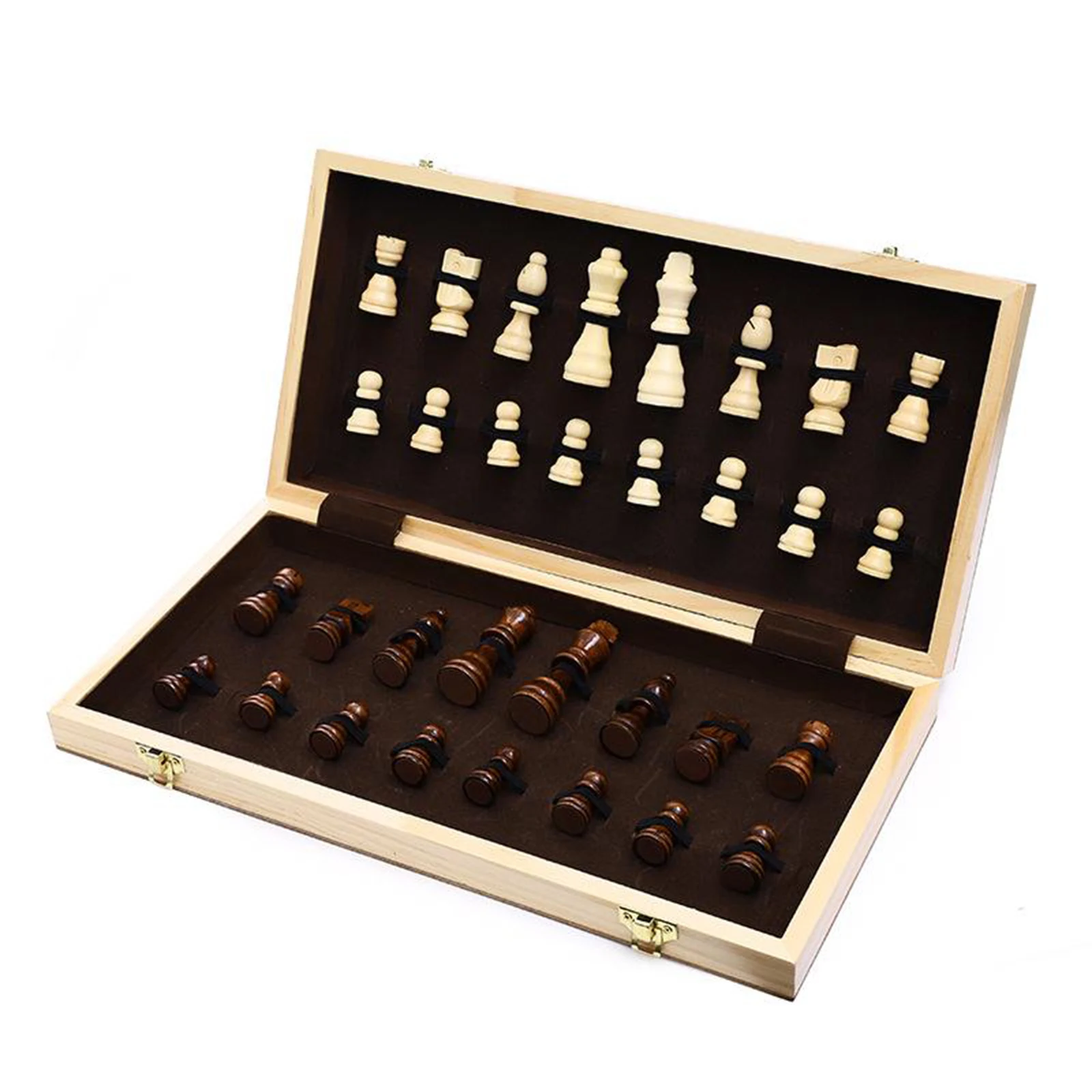 Wooden International Chess Set Foldable Chess Board Storage Space Chessboard 32x Pieces for Kids Adult Festival Gift