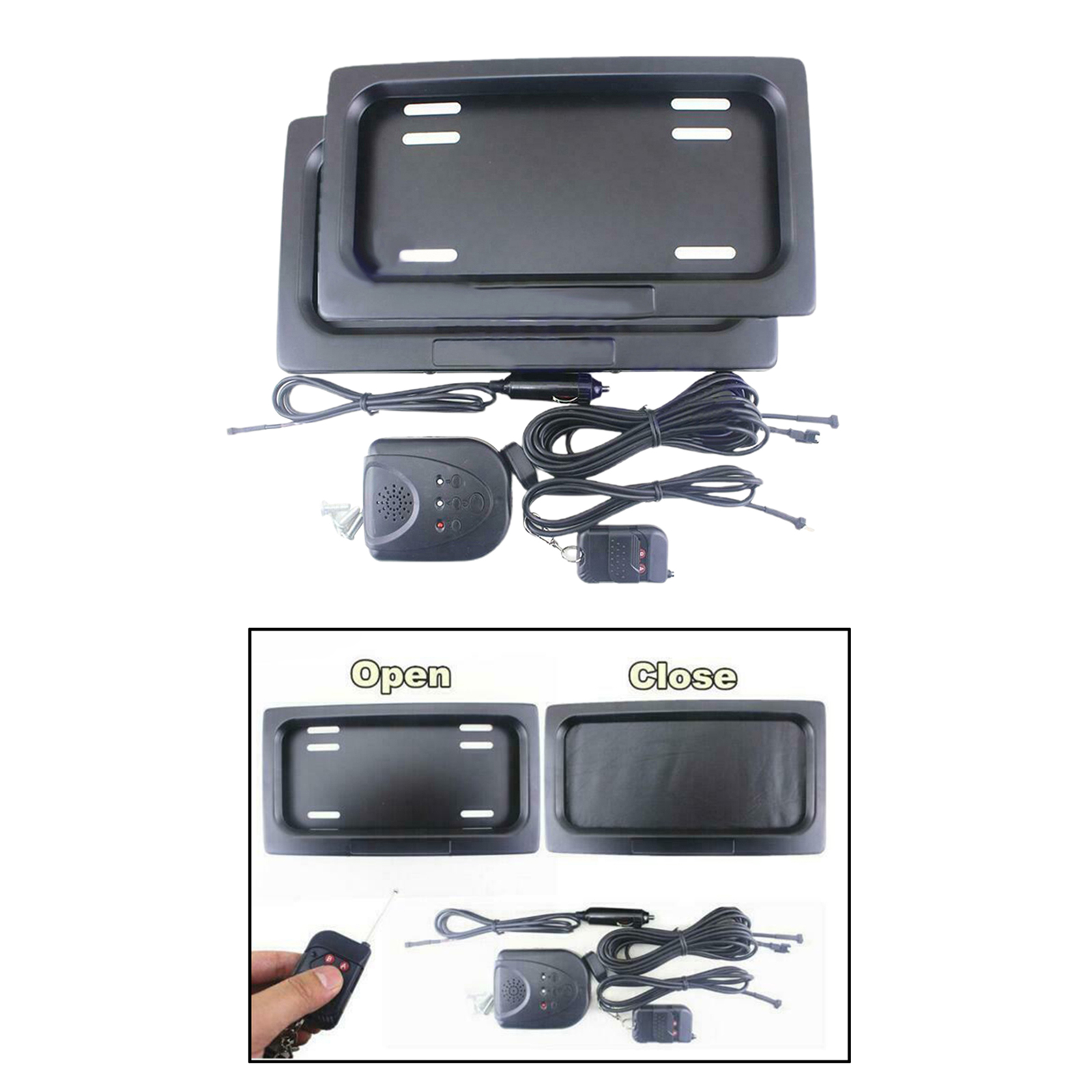 Front&Rear Remote USA Auto License Plate Frame Roller Curtain Kit for Car Shows