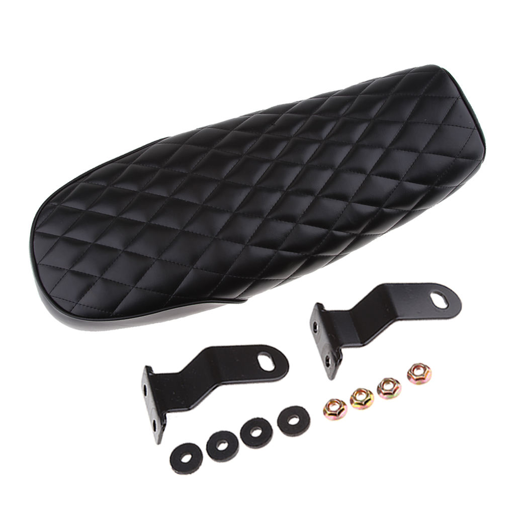Black Motorbike Frame Seat Rhombus Style, Vintage Saddle Cafe Racer Cushion Seat for Universal - New Stylish Rhombus