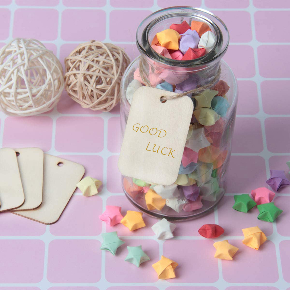 50Pcs Wooden Gift Tags Wedding Decor Xmas Crafts with Twine Rectangle Labels