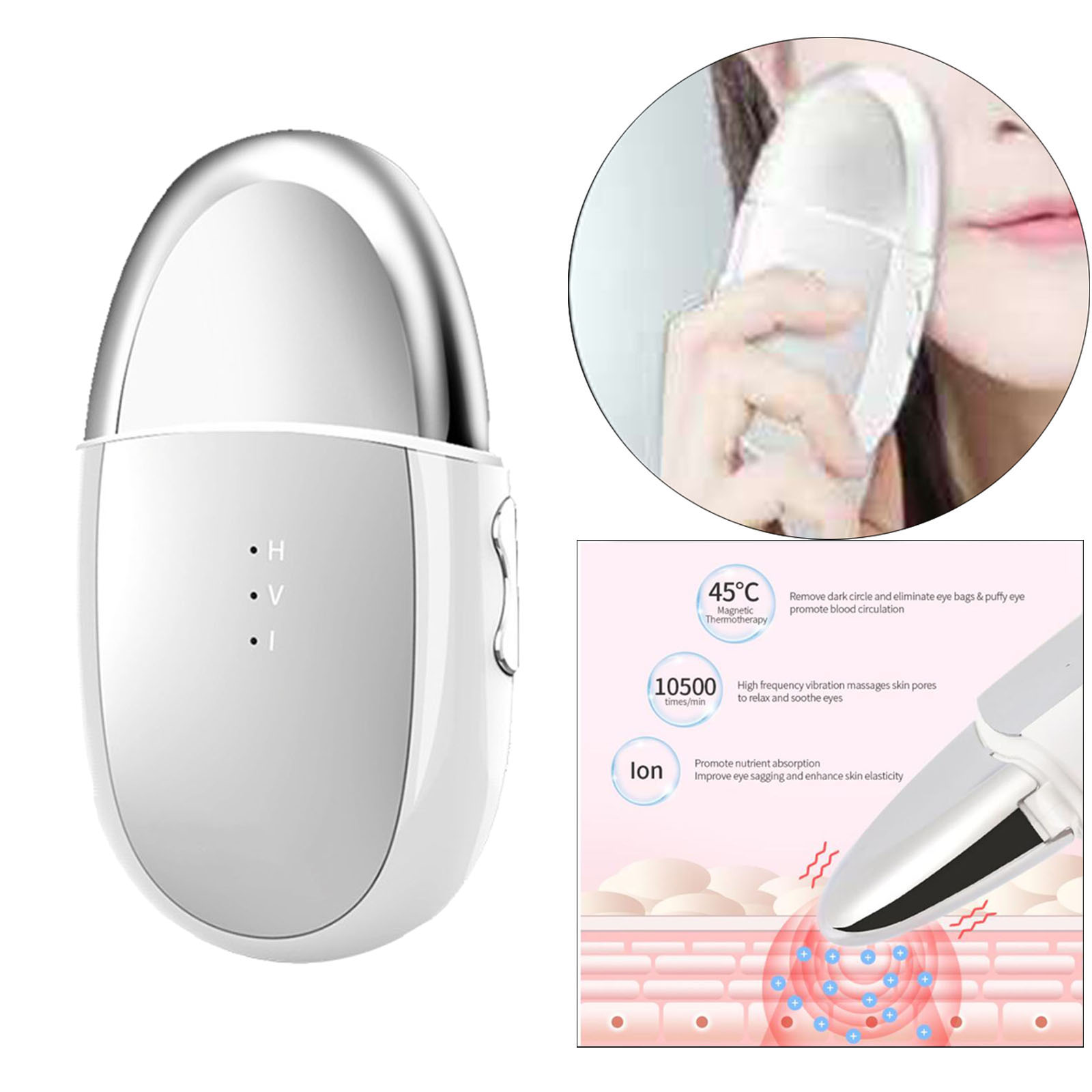 Electric Ion Heat Eye Massager Beauty Tool Promote Absorption USB Charge 45­°C Heating Facial Massager for Eye Fatigue