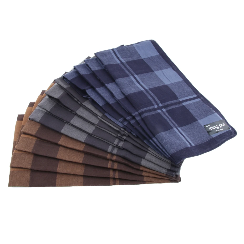 12/pack Retro Soft 100% Cotton Plaid Pocket Handkerchief Hankies Gifts for Men