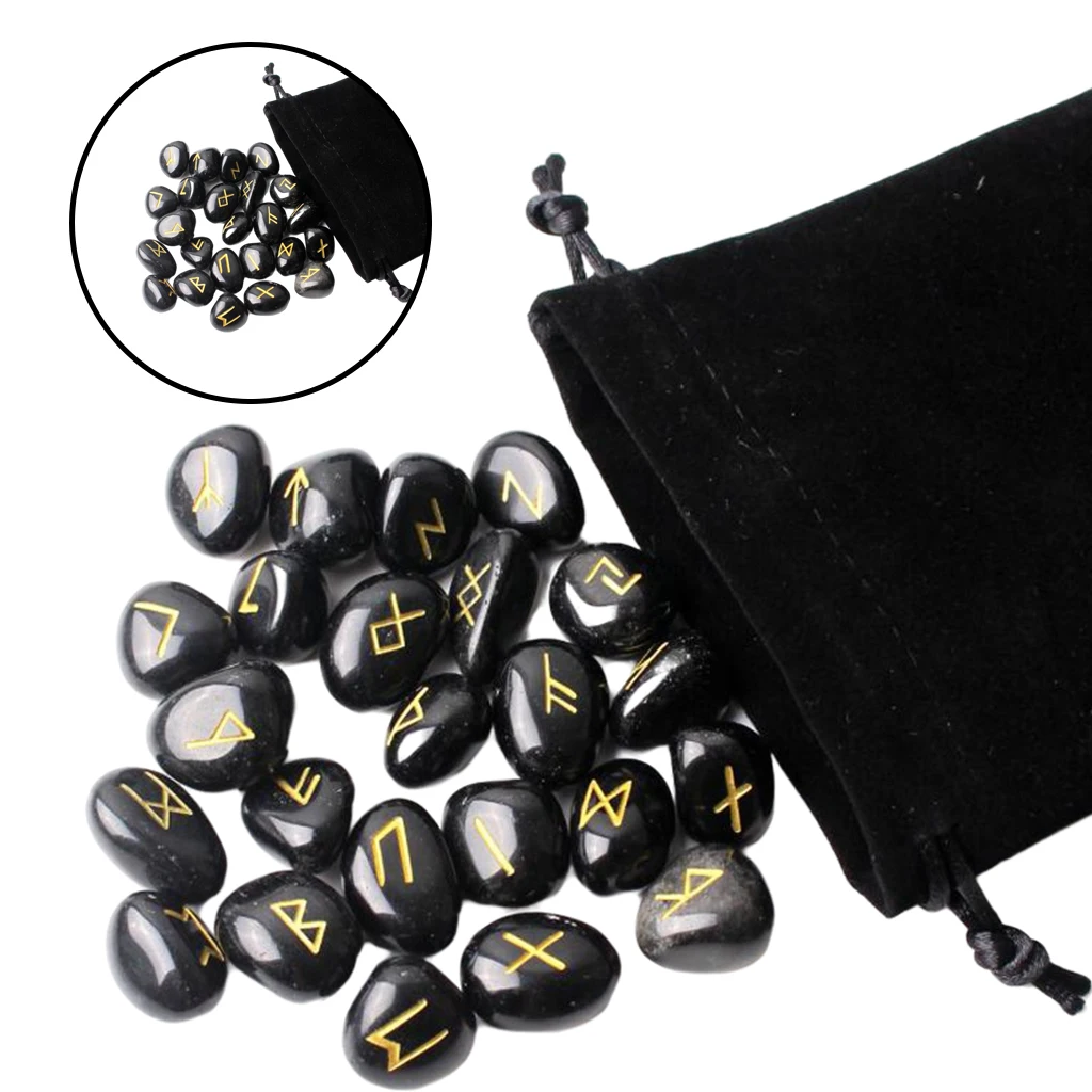 25PCS/Set Fortune-telling Runes Divination Rune Stones Spiritual Stones Natural Crystal Runestones Stones For Meditation Black