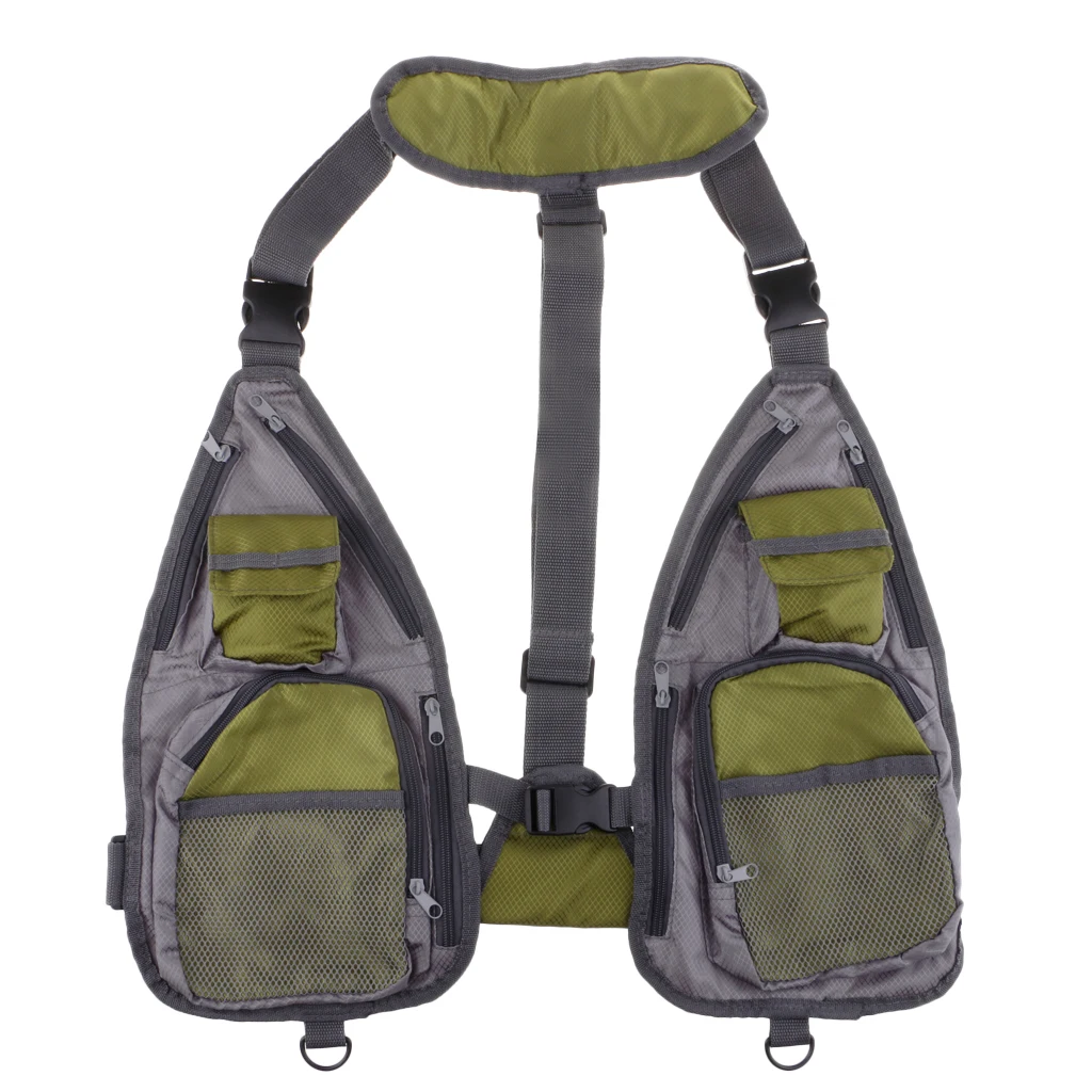 Super Light Fly Fishing Mesh Vest Breathable Mutil-pocket Tackle Storage Bag Outdoor Pesca Safety Jacket Fisherman Green
