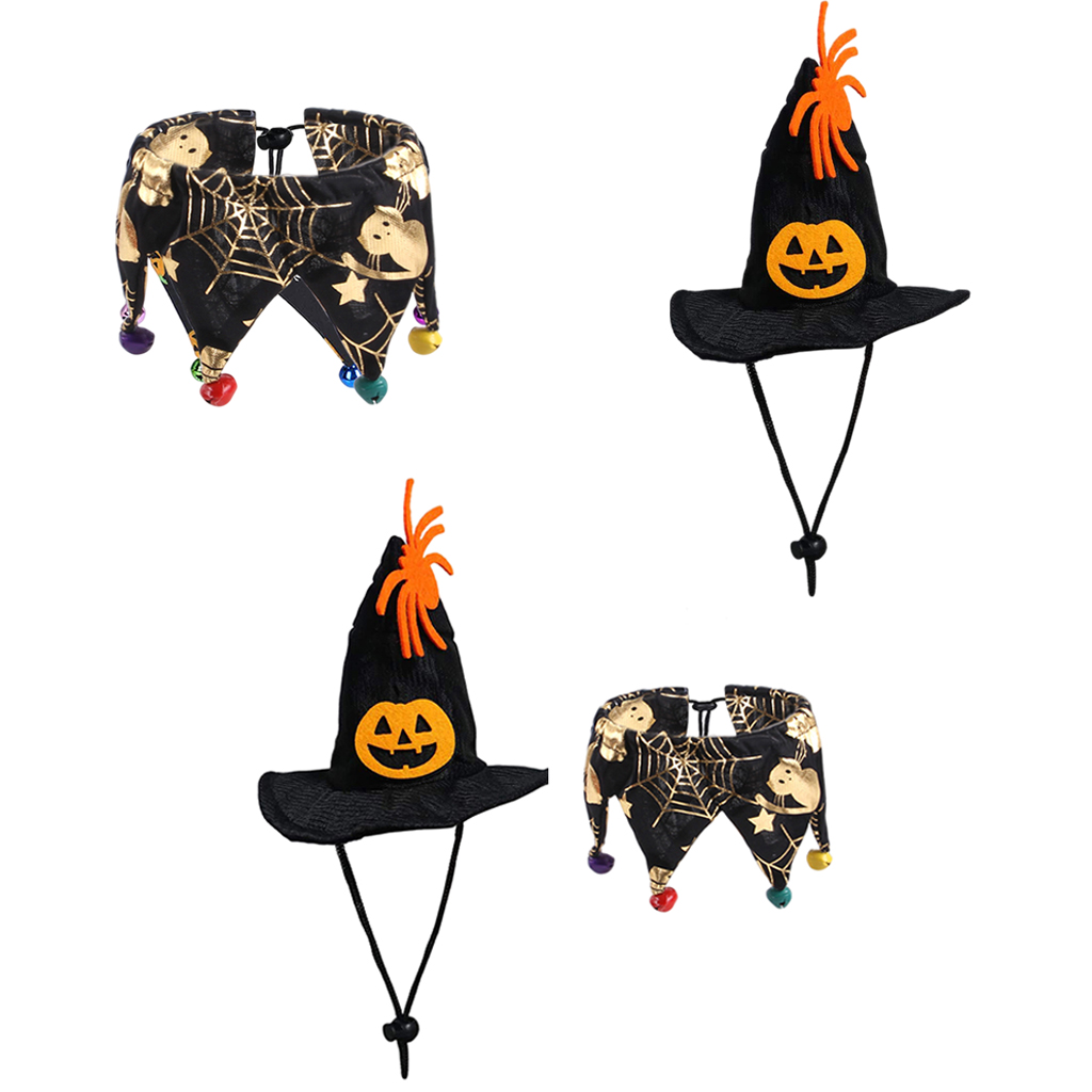 Soft Dog Cat Hat Scraf Wizard Halloween Costumes Pumpkin Spider Bells Holiday Festival Apparel Funny Pet Supplies