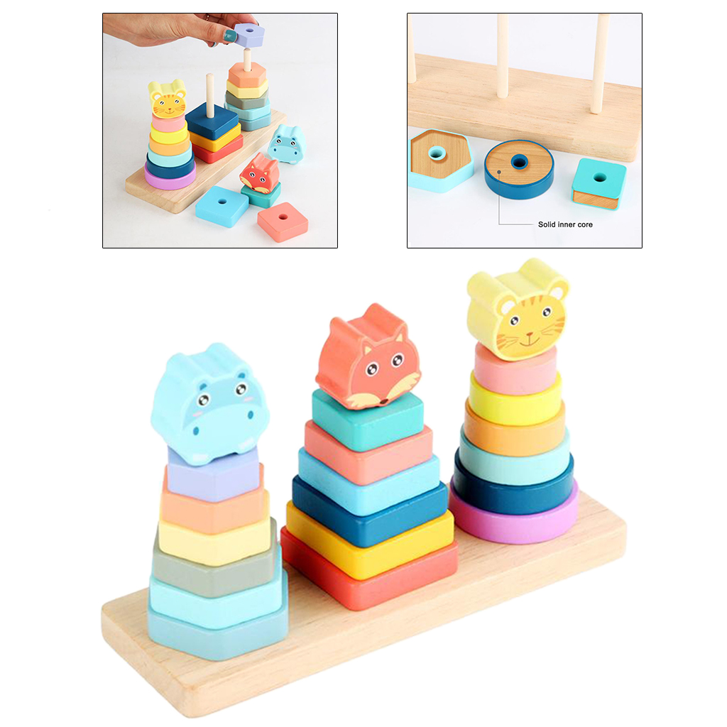 Kids Wood Stacking Geometric Blocks Set   Early Learning Toys Puzzle