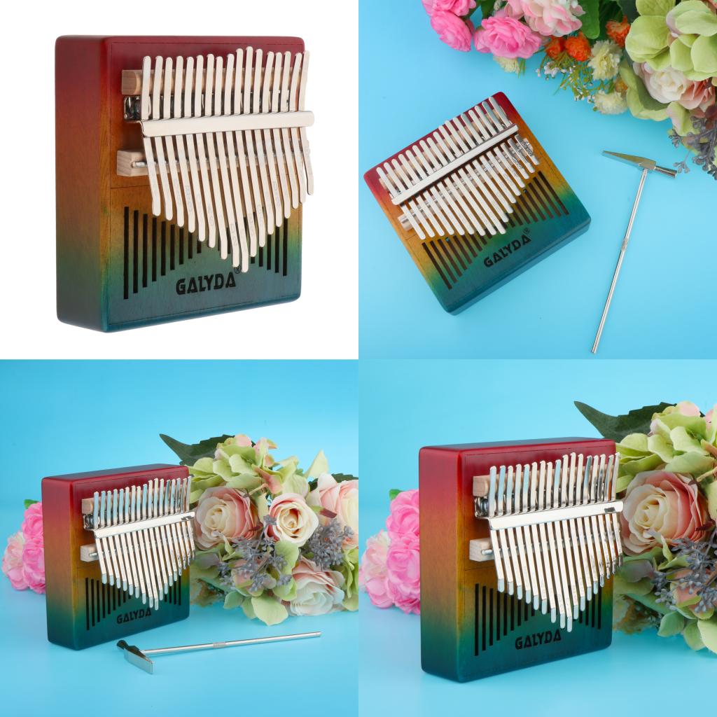 17 Keys Kalimba Mahogany Wooden Rainbow Thumb Piano Mbira Keyboard Instrument Tool Set Kit Gift for Adults Kids Music Lover