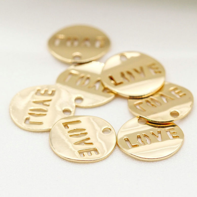 10PCS 12MM 14K Gold Farbe vergoldet Messing Runde Liebe Charms Anhänger Schmuck Machen Liefert – Detail 2