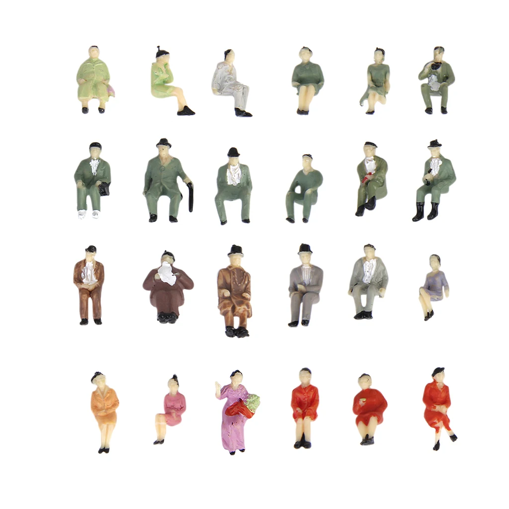 24 Pieces Painted Model Train Seated People Passangers Figures Scale HO 1/87