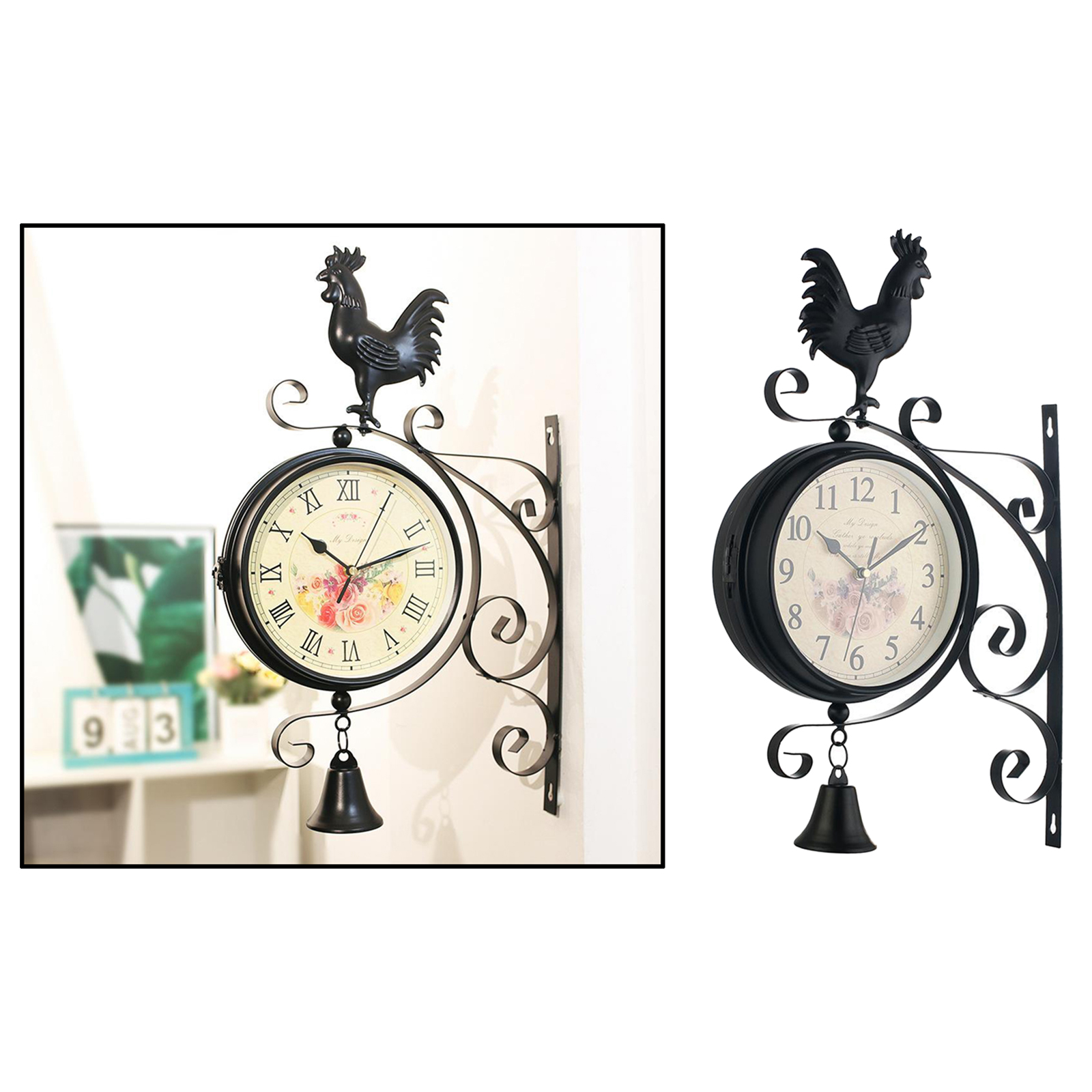 Outdoor Garden Wall Station Clock Double Sided Vintage Retro Home Decor Outdoor Wall Station Clock Sided