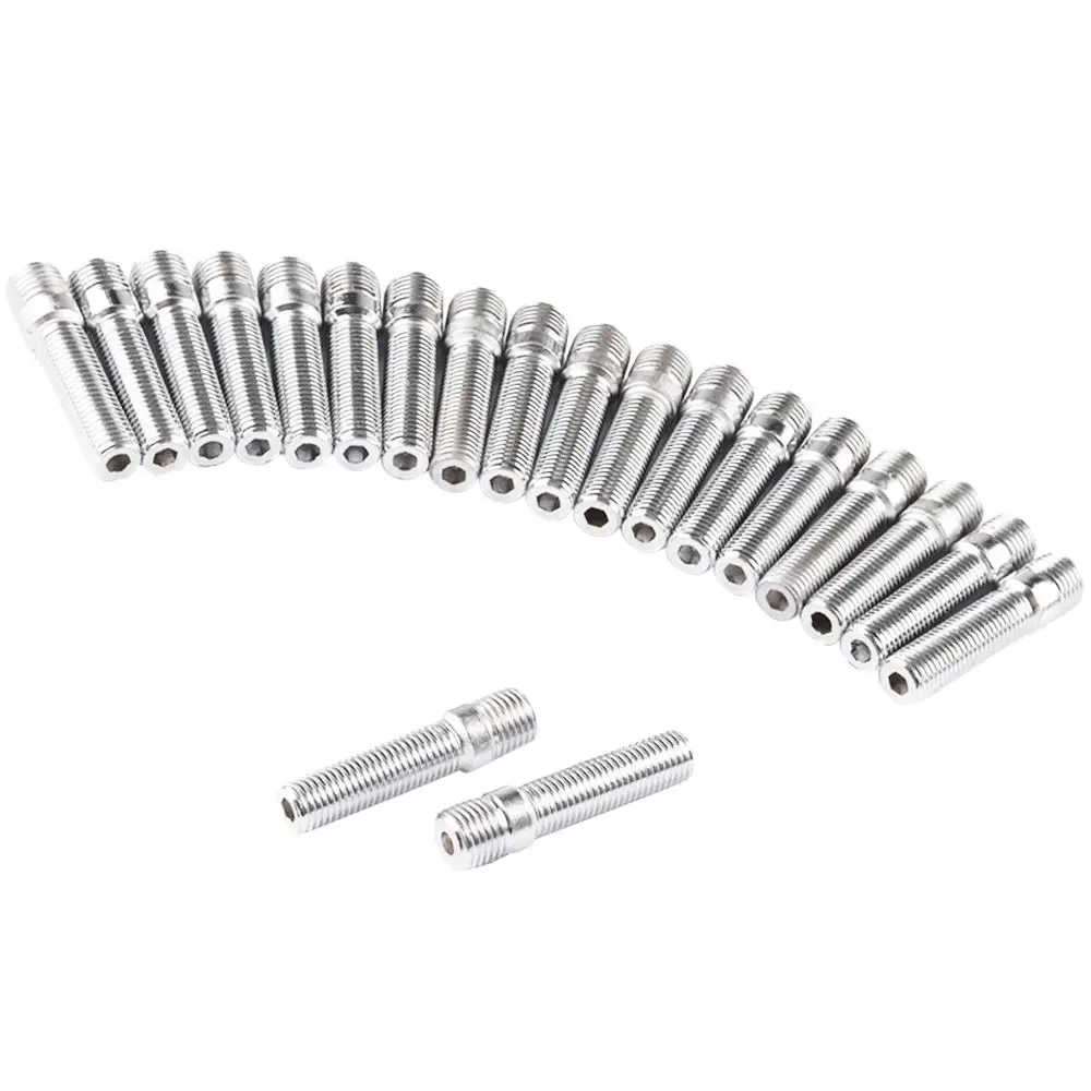 Set of 20 Extended Wheel Stud Conversion M14x1.25 -M12x1.5 Shank Length 58mm, Stainless Steel