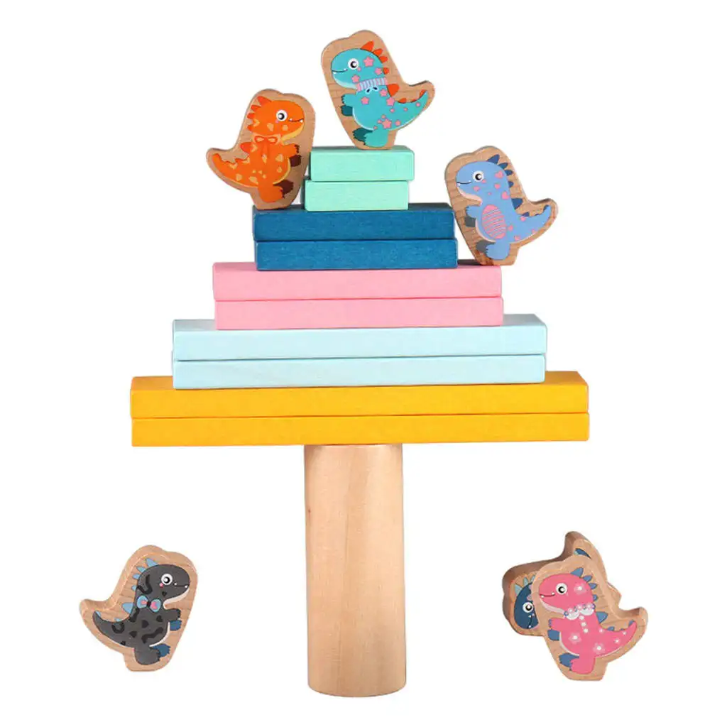 Wooden Stacking High Dinosaur Balance Ability Kids Toys Toys Learning Building Blocks 17Pcs Montessori Toys for Boys Girls Baby