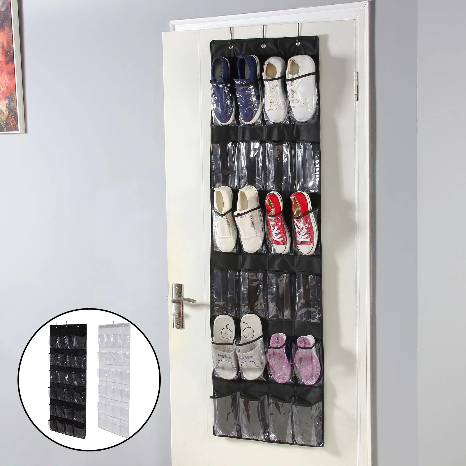 Over The Door Shoe Organizer, Clear Hanging Shoe Rack, Fabric Closet Shoe Organizer Storage Bag, 24 Large Pockets