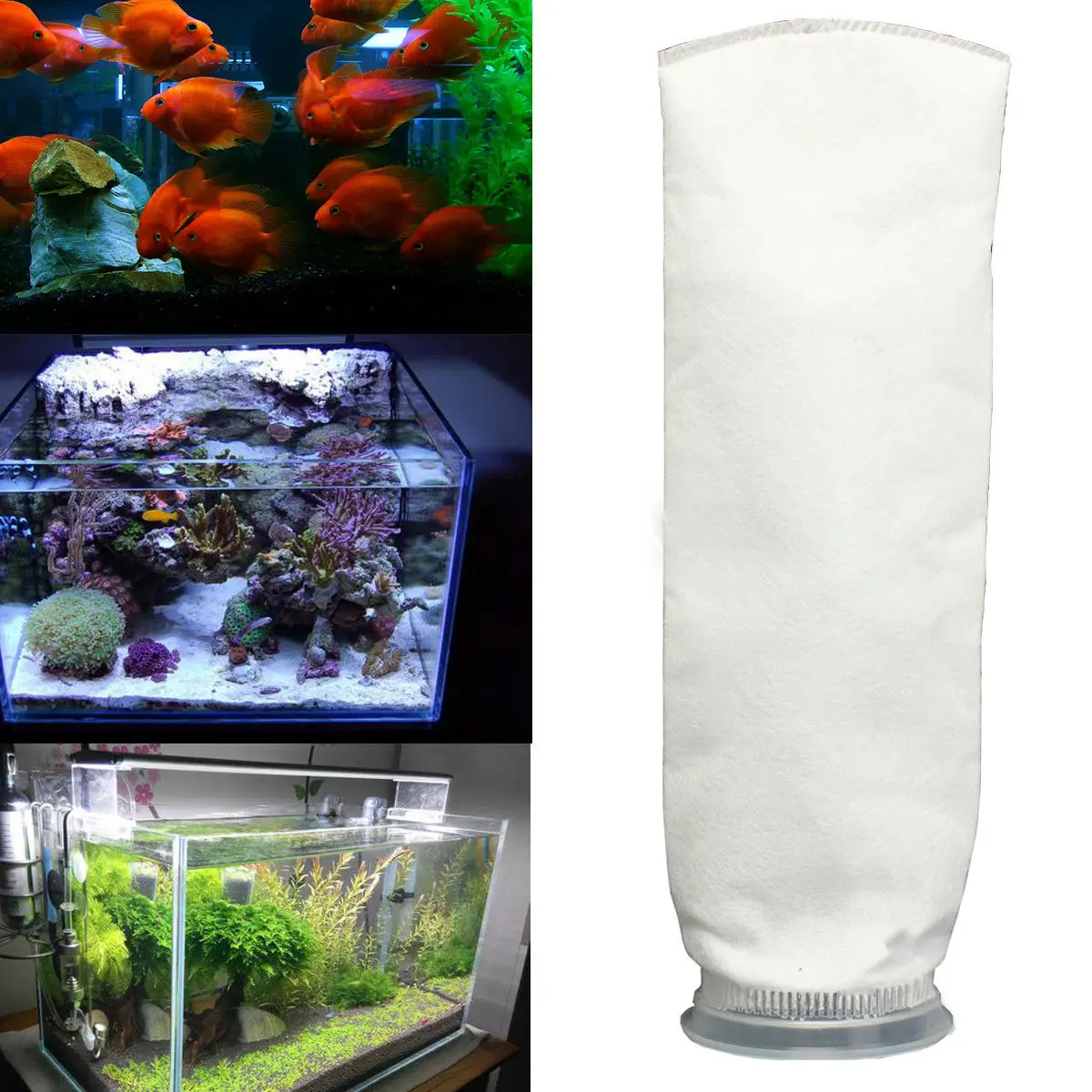 100/150/ 200um Aquarium Fish Tank Fabrics Filtration Marine Sump Felt Pre Filter Sock Bag Holder, White