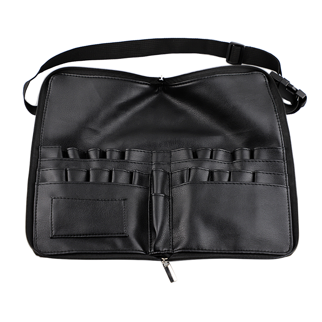 Durable Cosmetic Makeup Brush Apron Bag with Artist Belt Strap, PU Leather