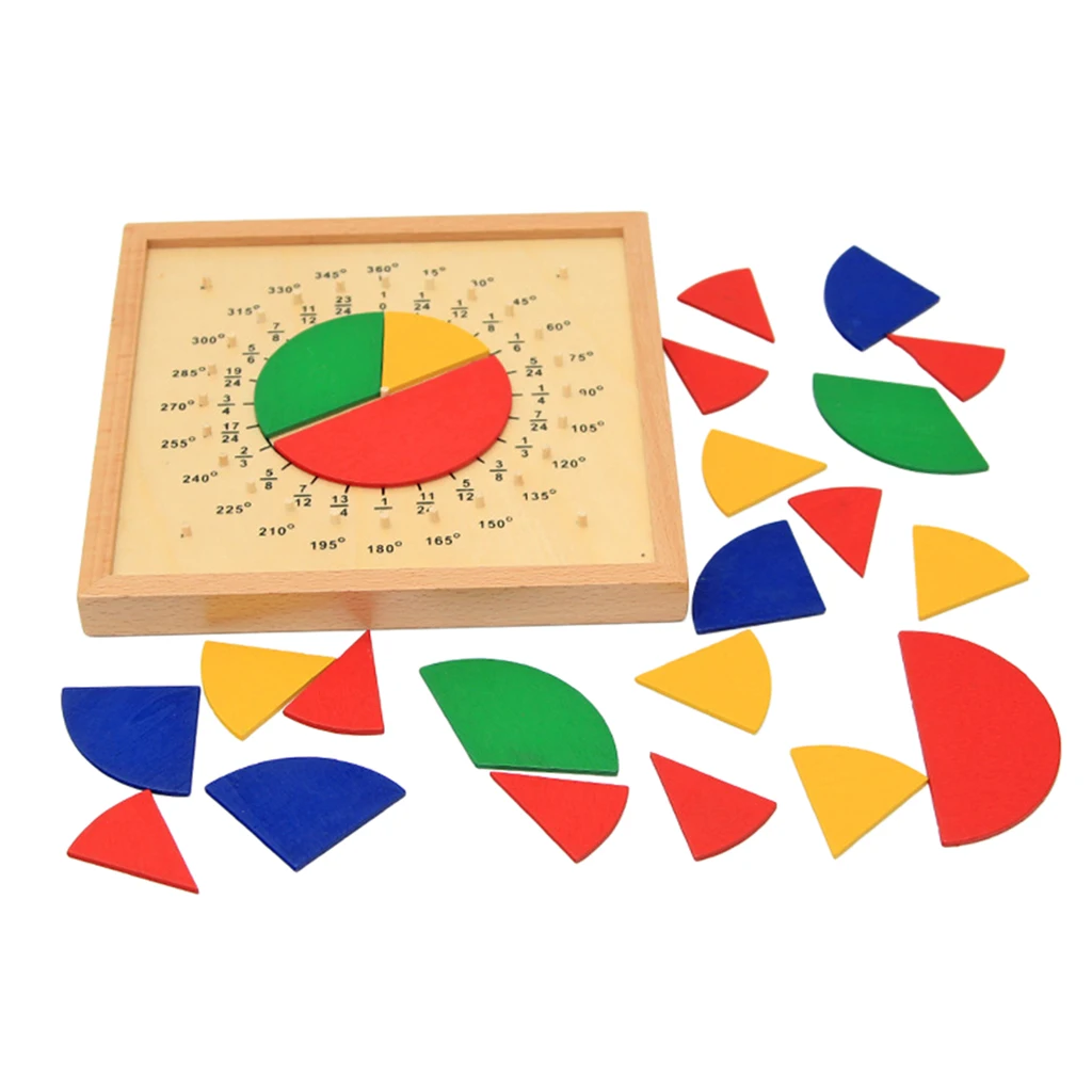 Wooden Toy, Circular Fractions Scoreboard, Montessori Math Material, Early Educational Gift for Kids Toddlers, Bright Color