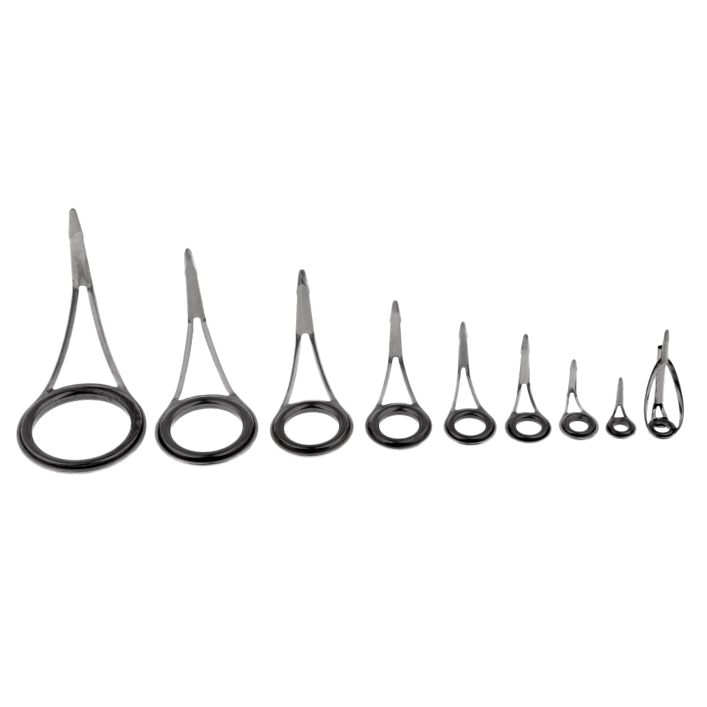 9Pcs Mixed Size Stainless Steel Fishing Rod Eyes Ceramic Ring Spinning Rod Guides Line Rings Fishing Rod Repair Kit Accessories