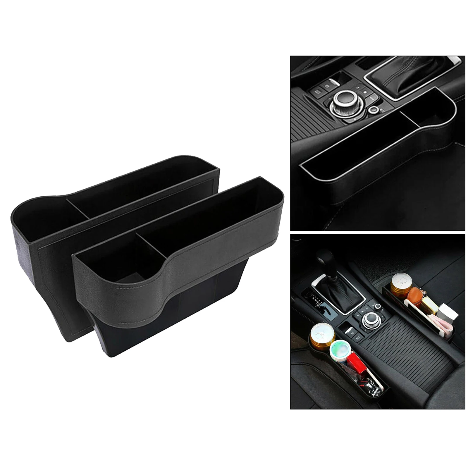 2Pcs SUV Auto Car Seat Gap Catcher Organiser Pocket w/Cup Holder Black