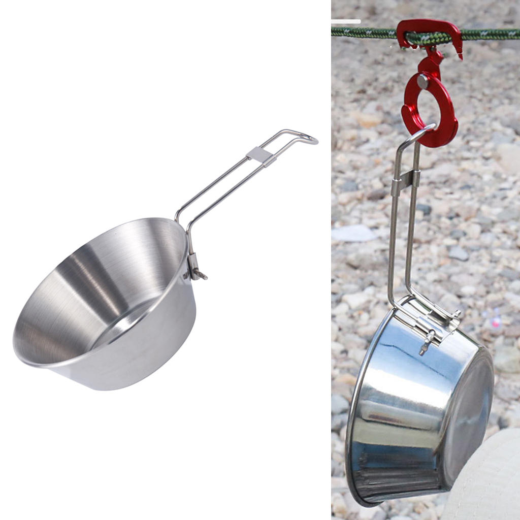 Folding Bowl Campfire Kettle Stainless Steel Folding Handle for Cooking