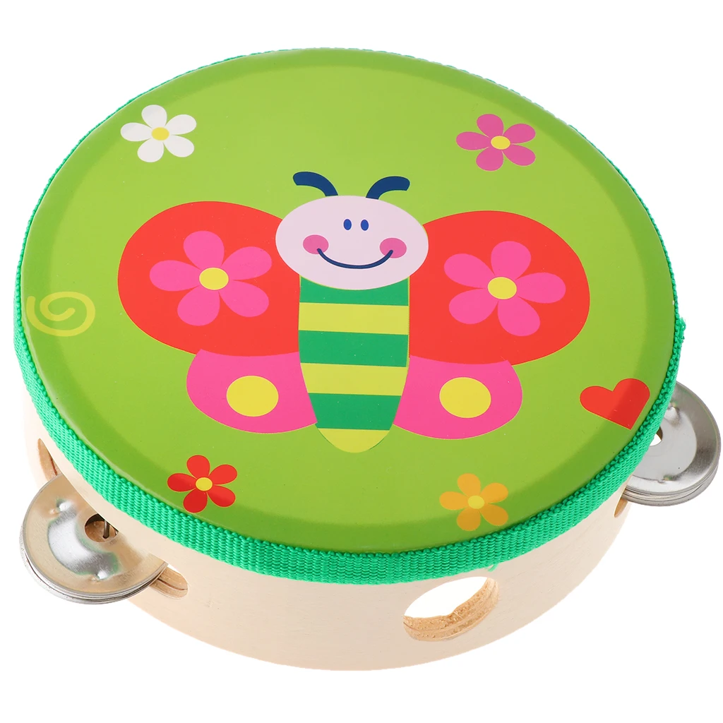 Tambourine Toy Animals Small Tambourine Drum for Kids Wood Tambourines Drum Bell Toy for Kids Teach Rhythm and Melody
