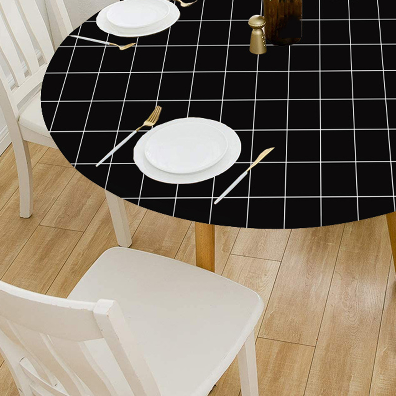 Fitted Table Cloth Water Resistance Dinner Table Cover Dust Proof Wipe Clean Plaid Table Cover Elastic Edged Large Round Table