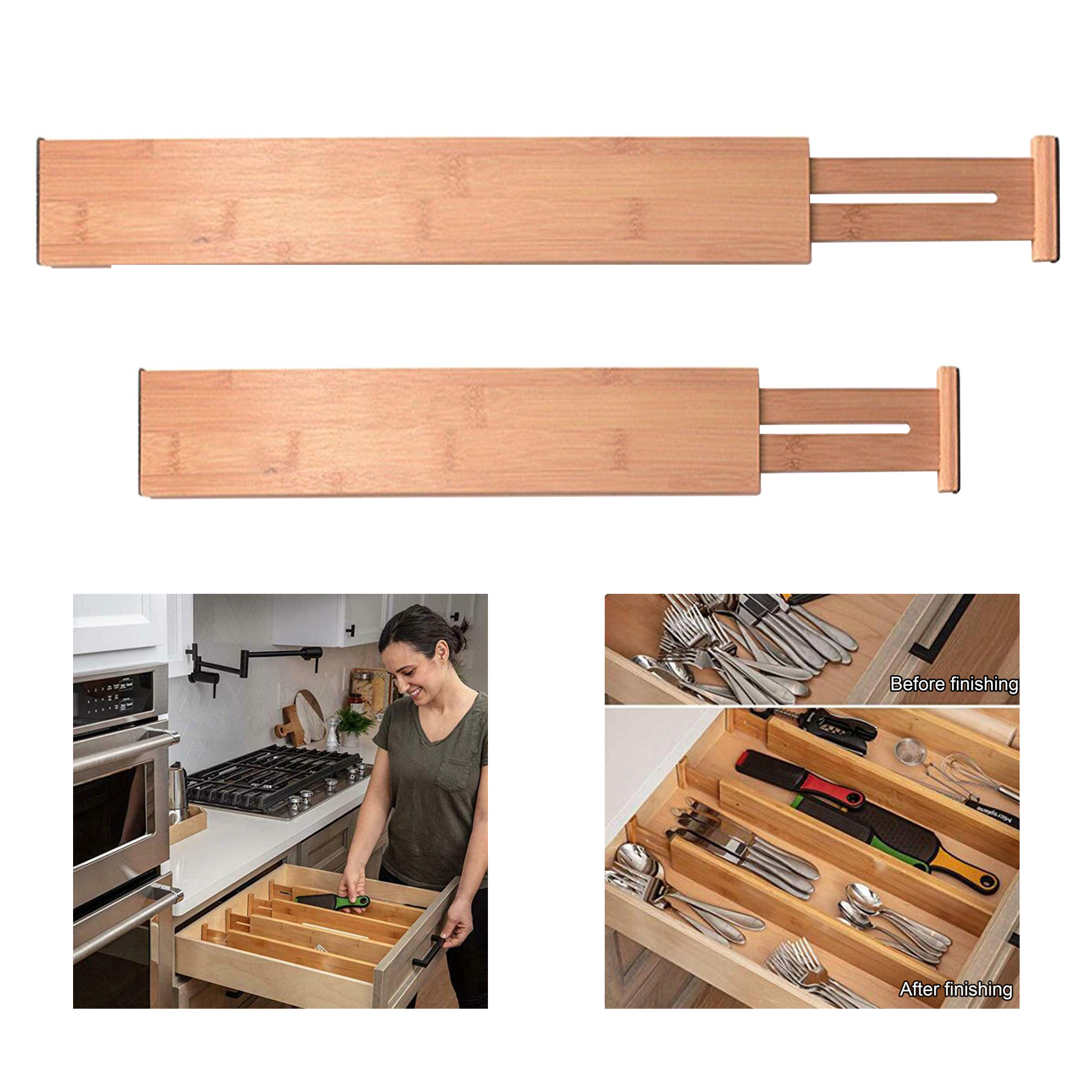 Adjustable Bamboo Drawer Dividers Organizer Large Expandable Organizing Dividers for Kitchen Utensils Dresser Bedroom Bathroom