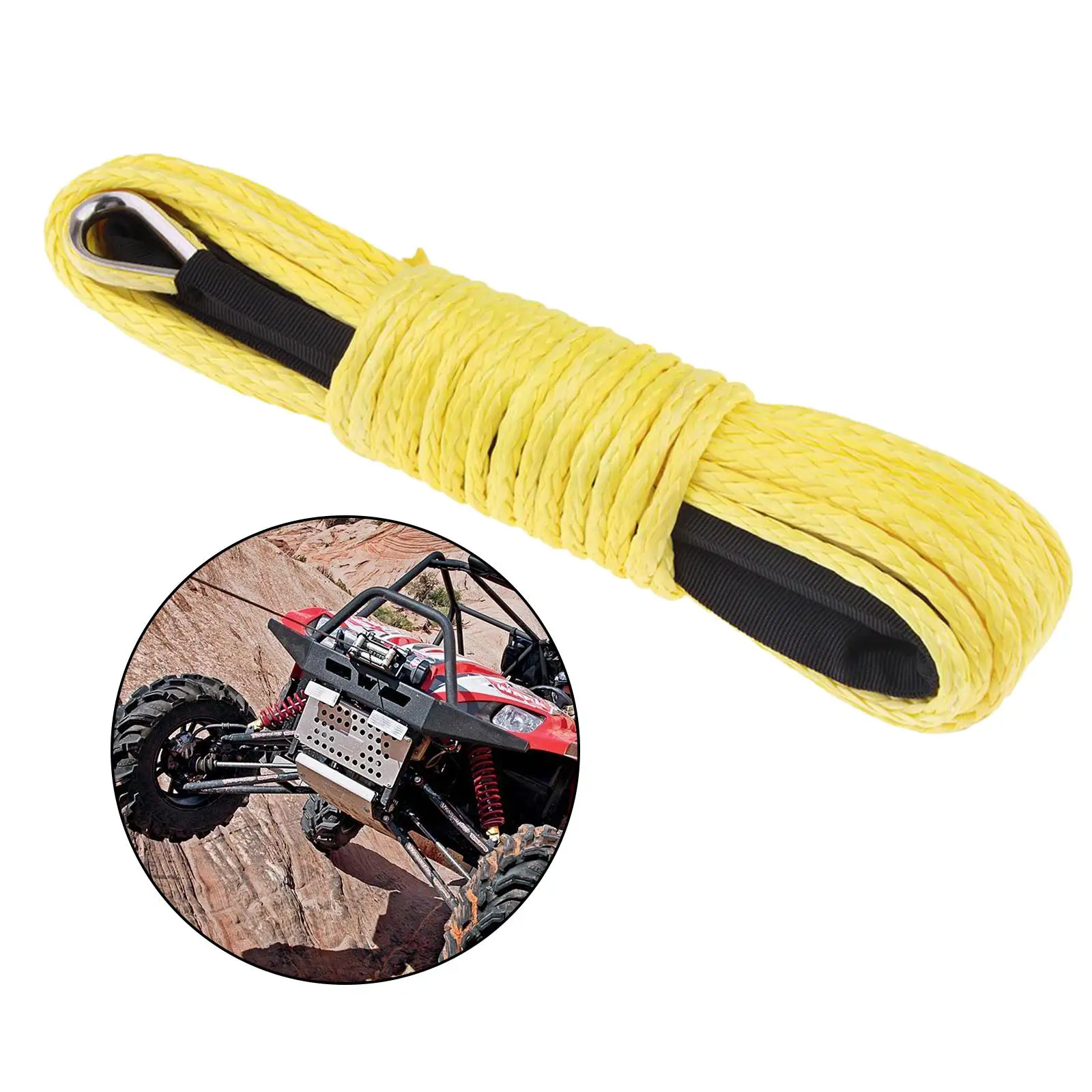 6mm x 15m 7700LBs Synthetic Fiber Winch Line Cable Rope w/ Protecing Sleeve for ATV UTV