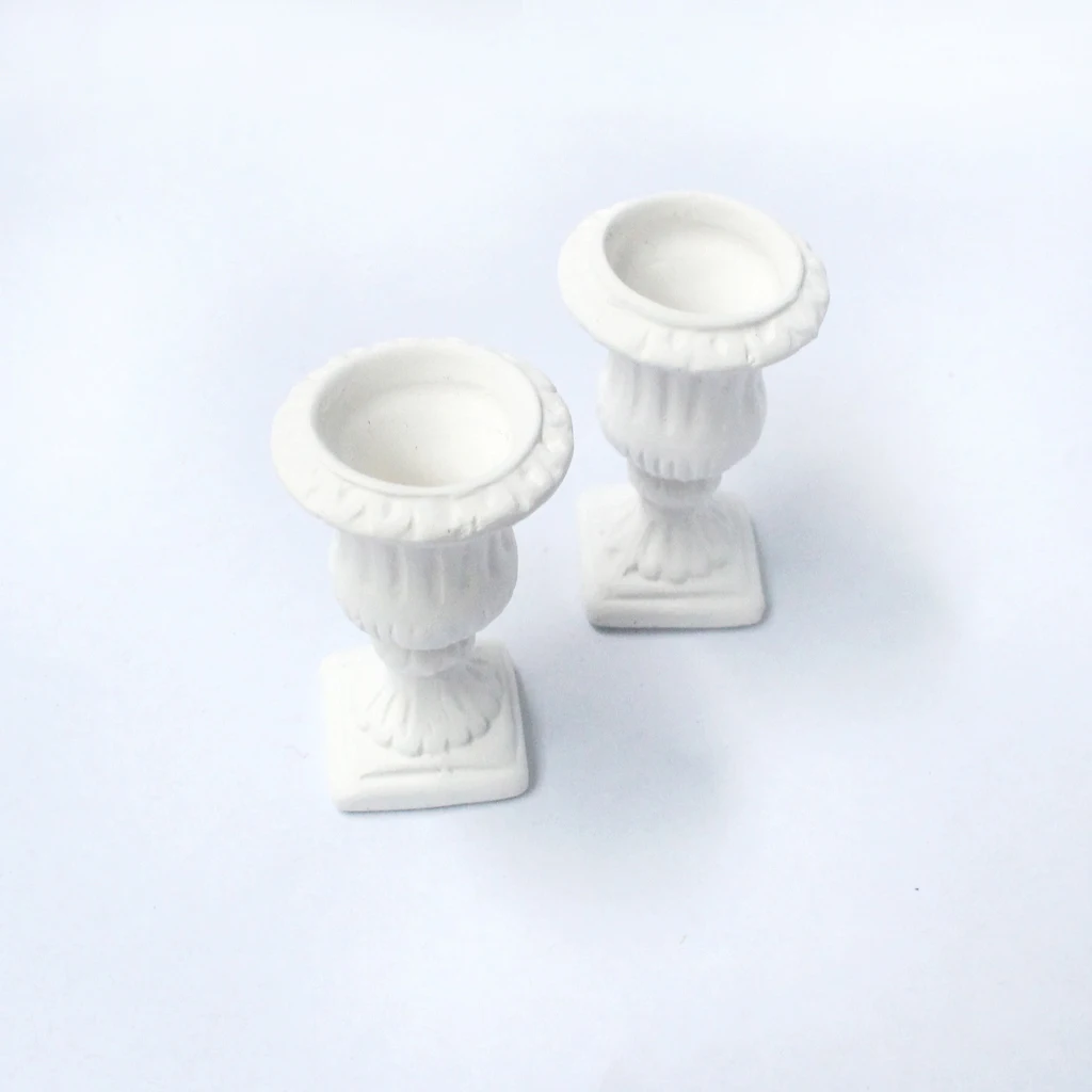 2 Pieces 1/12 scale White Flower Pot Dollhouse Miniature Garden Decoration