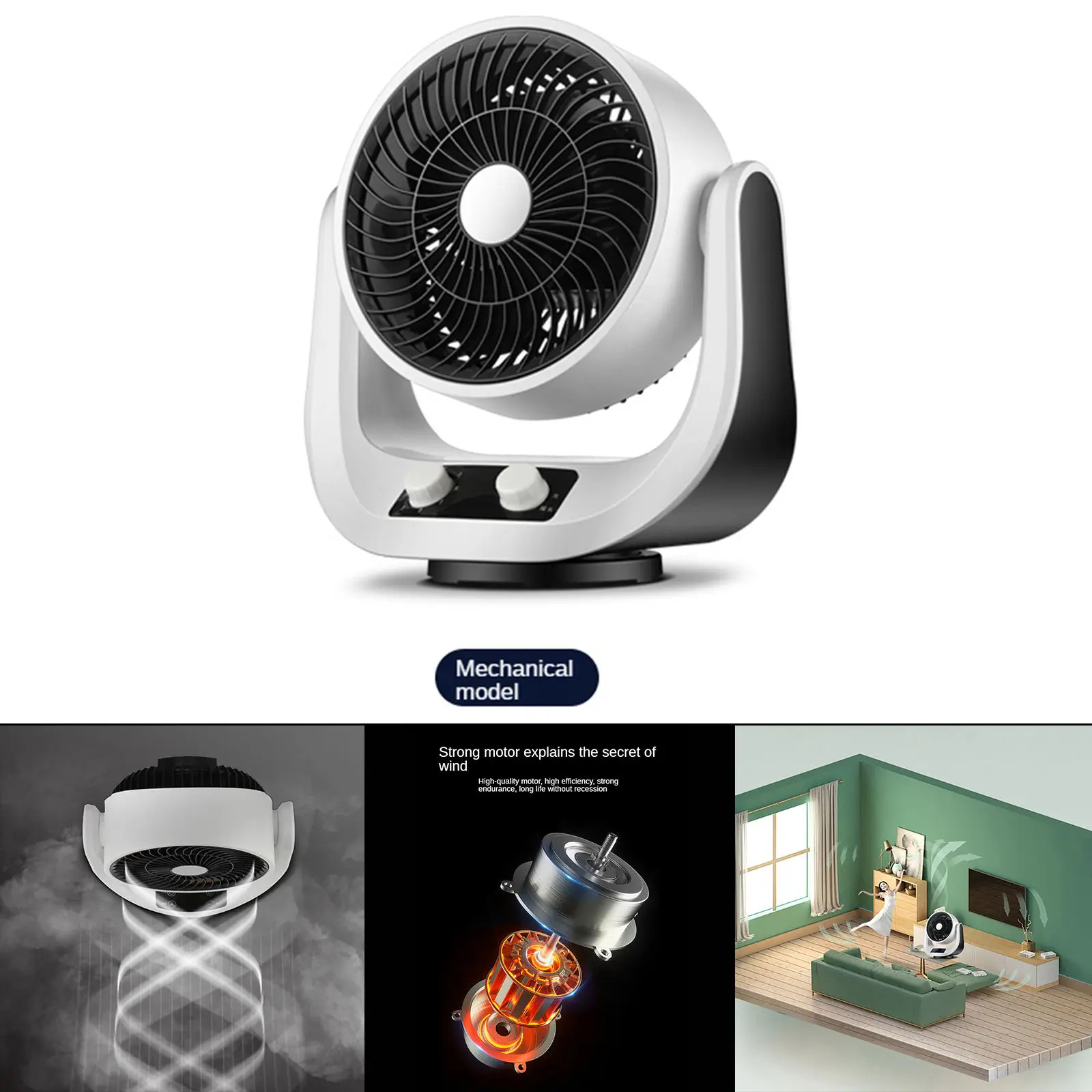 Electric Noiseless Desktop Fan, Mini Quiet Floor Air Convection Circulating Cooler, 3 Speeds Adjustable for Home Gadget