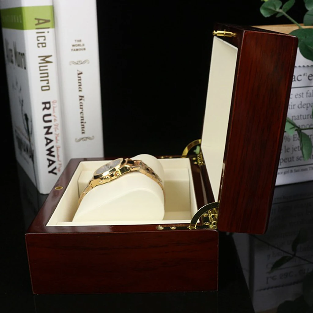 Single Slot Wood Watch Display Box Case Wristwatch Storage Organizer with PU