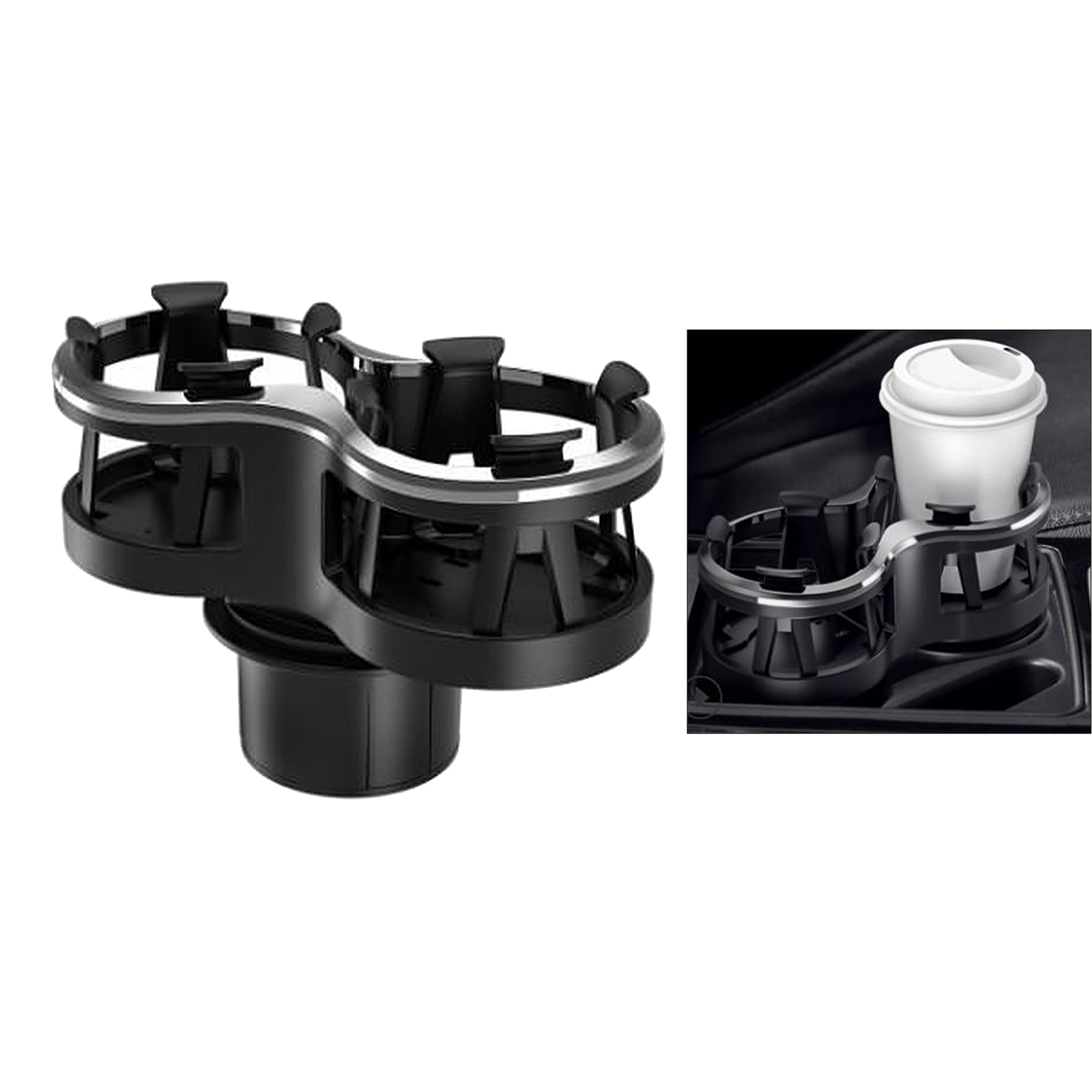 Double Holes Car Cup Holder 2 in 1 Mug Drink Holder Adjustable Base and Bracket Design Fit for Water Bottles Cups Ashtray