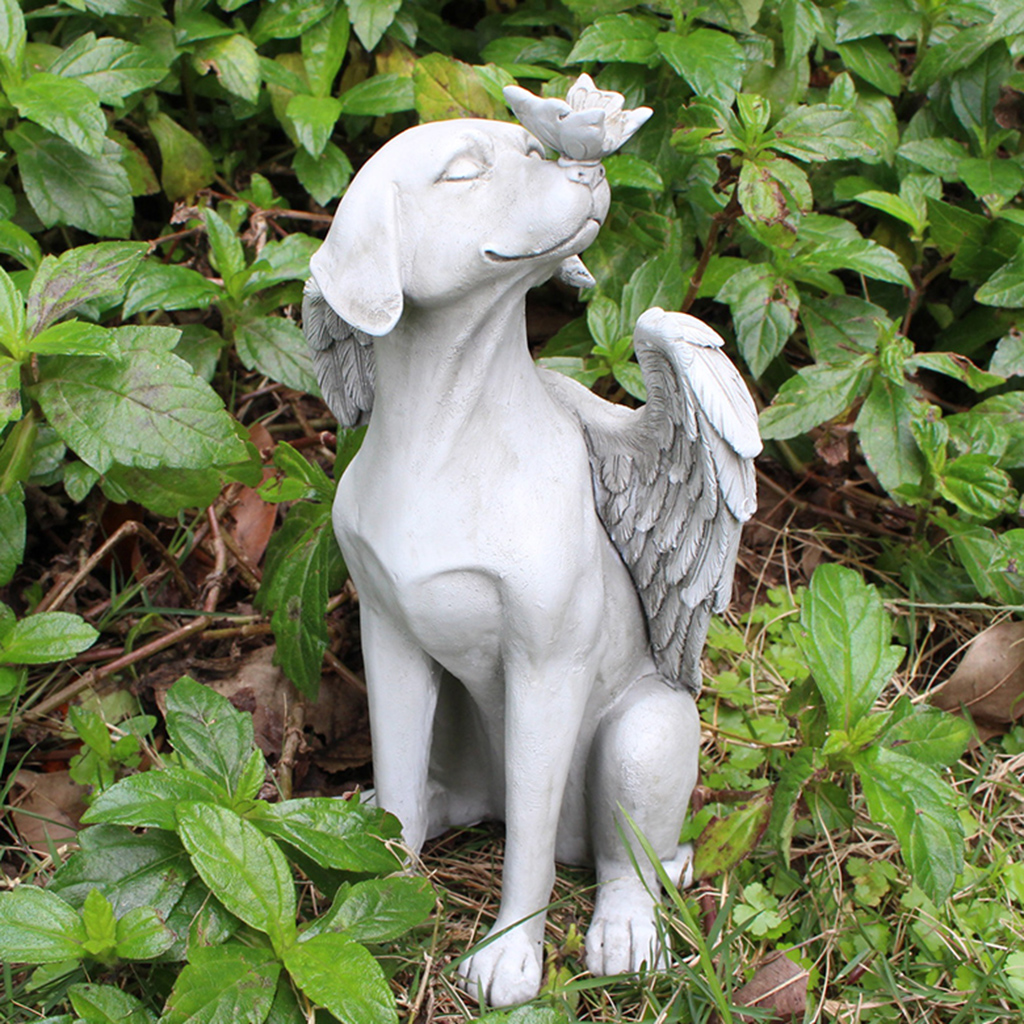 Dog Angel Pet Memorial Statue Decorative Grave Marker Sculpture, Resin Crafts, Tribute Pet Puppy Outdoor Garden Ornament