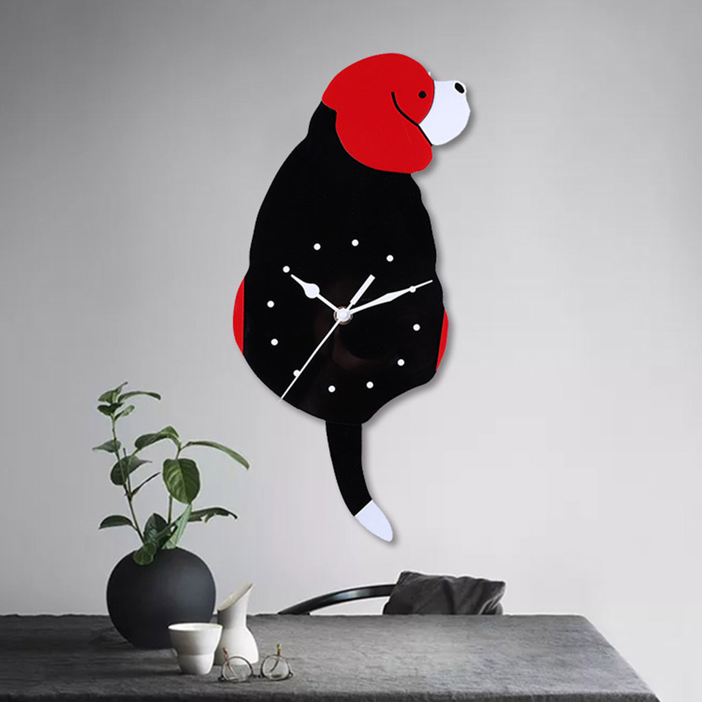 Acrylic Quartz Wall Clock Creative Dog Swing Tail Silent Pendulum Clocks for Living Room Bedroom Kitchen Bathroom Office Decor