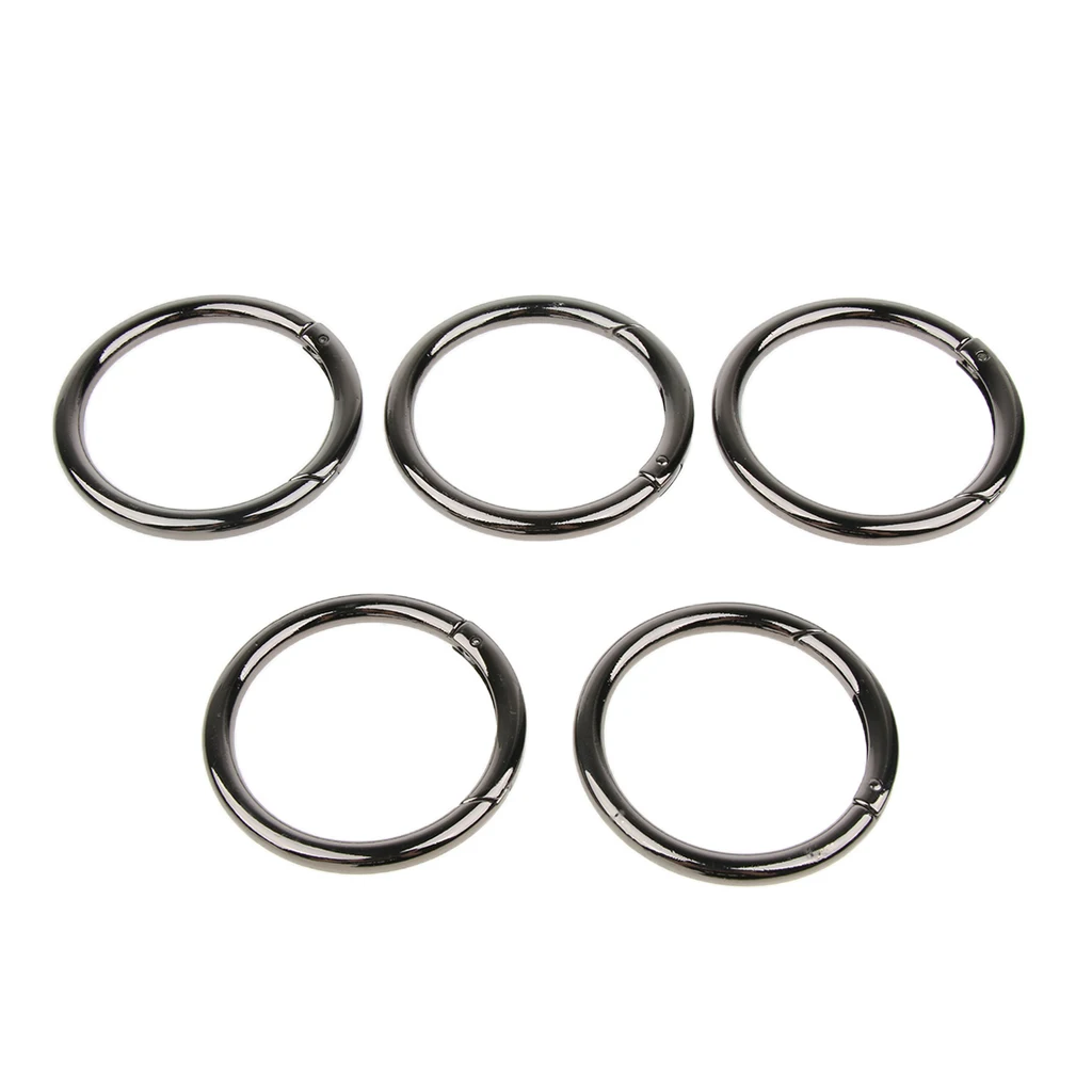 5pcs Alloy Round Buckles Carabiner Keychain Spring Open Push Hook Black 51mm 
