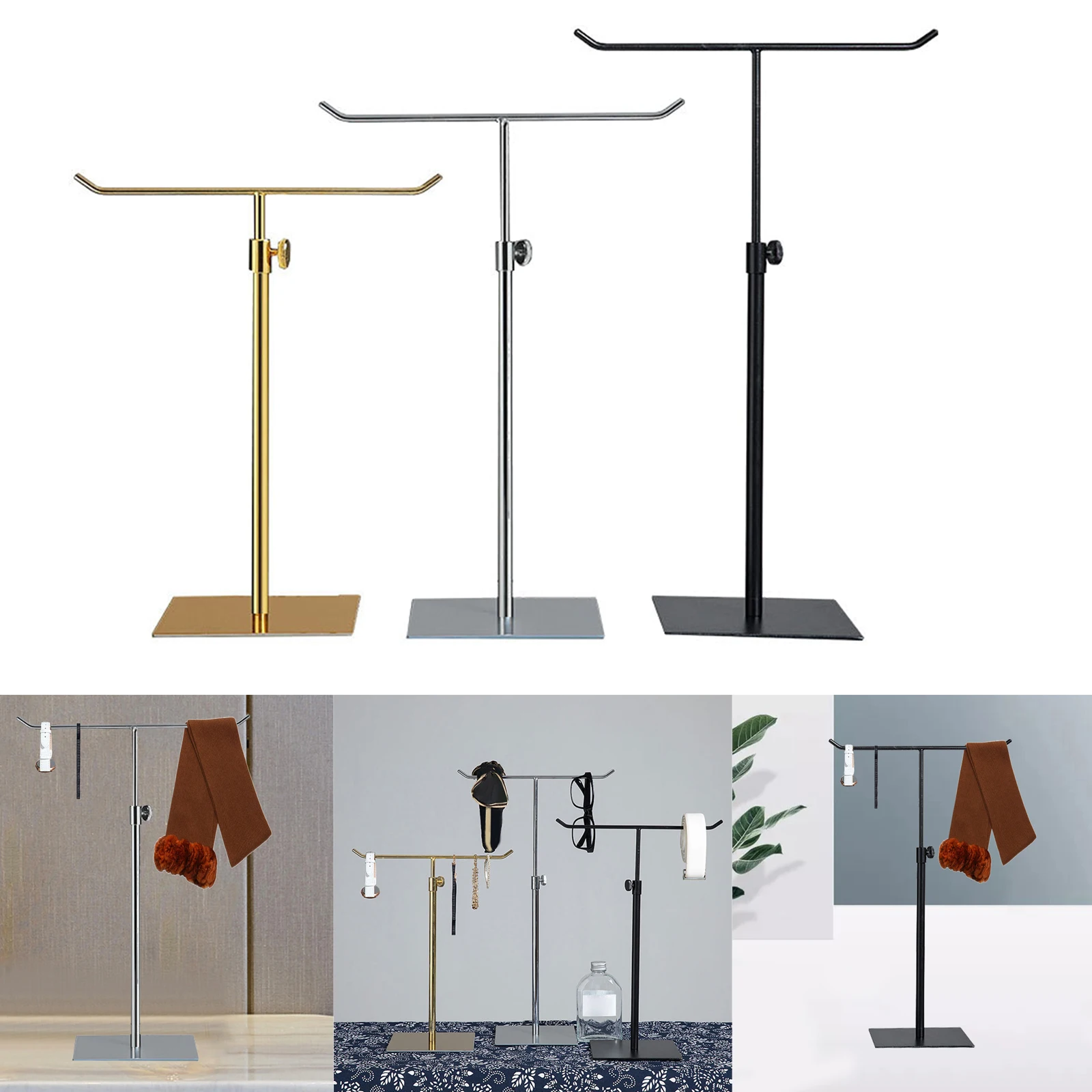 T Display Stand Durable 40-60cm Adjustable Stainless Steel Storage Silk Shelf for Necklace