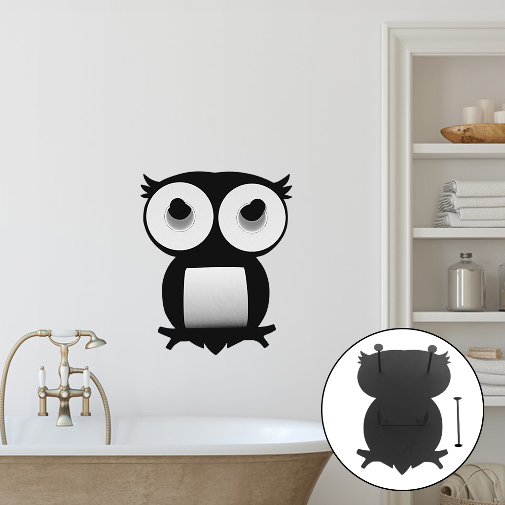 Novelty Black Owl Toilet Paper Holder Wall Mount Tissue Storage Shelf Decor