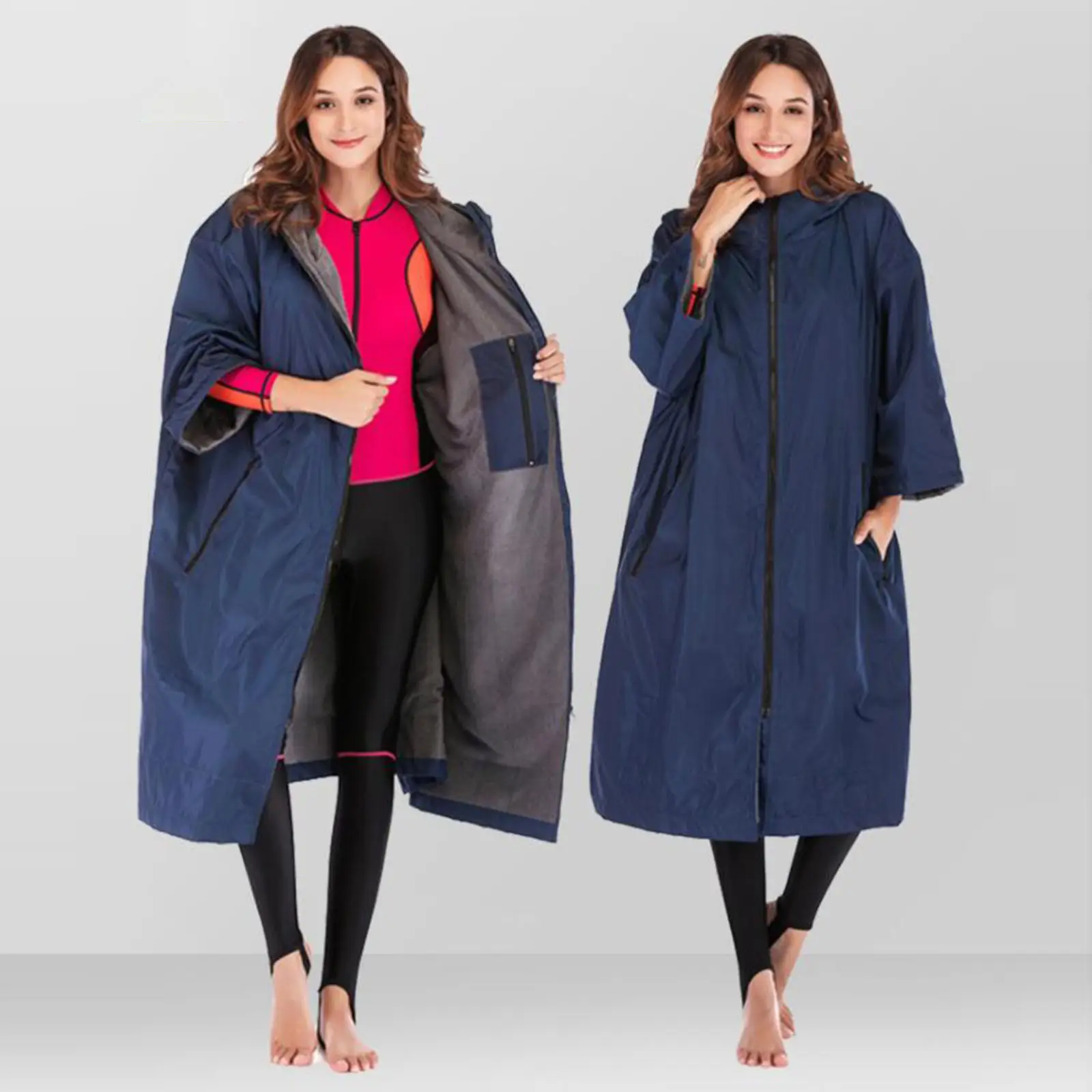 Women Men Surf Changing Robe Coat Jacket Thermal Warm Overcoat Rain Coat Poncho Cape Suit Outdoor Bathrobe Outwear Dry Robe