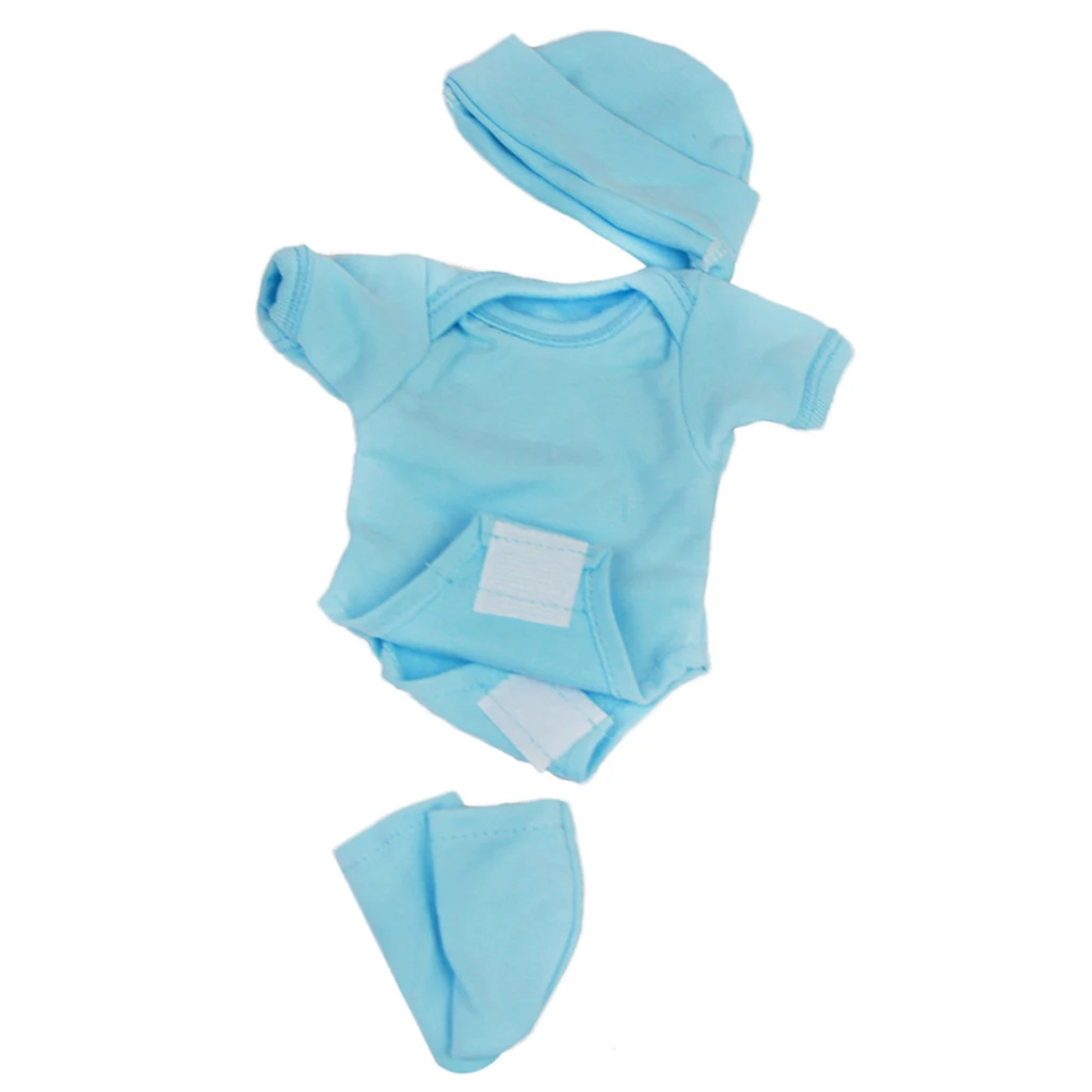 Fit 10 `` 11 `` Reborn Baby Girl Dolls Clothing Blue Romper Socks Hat Set