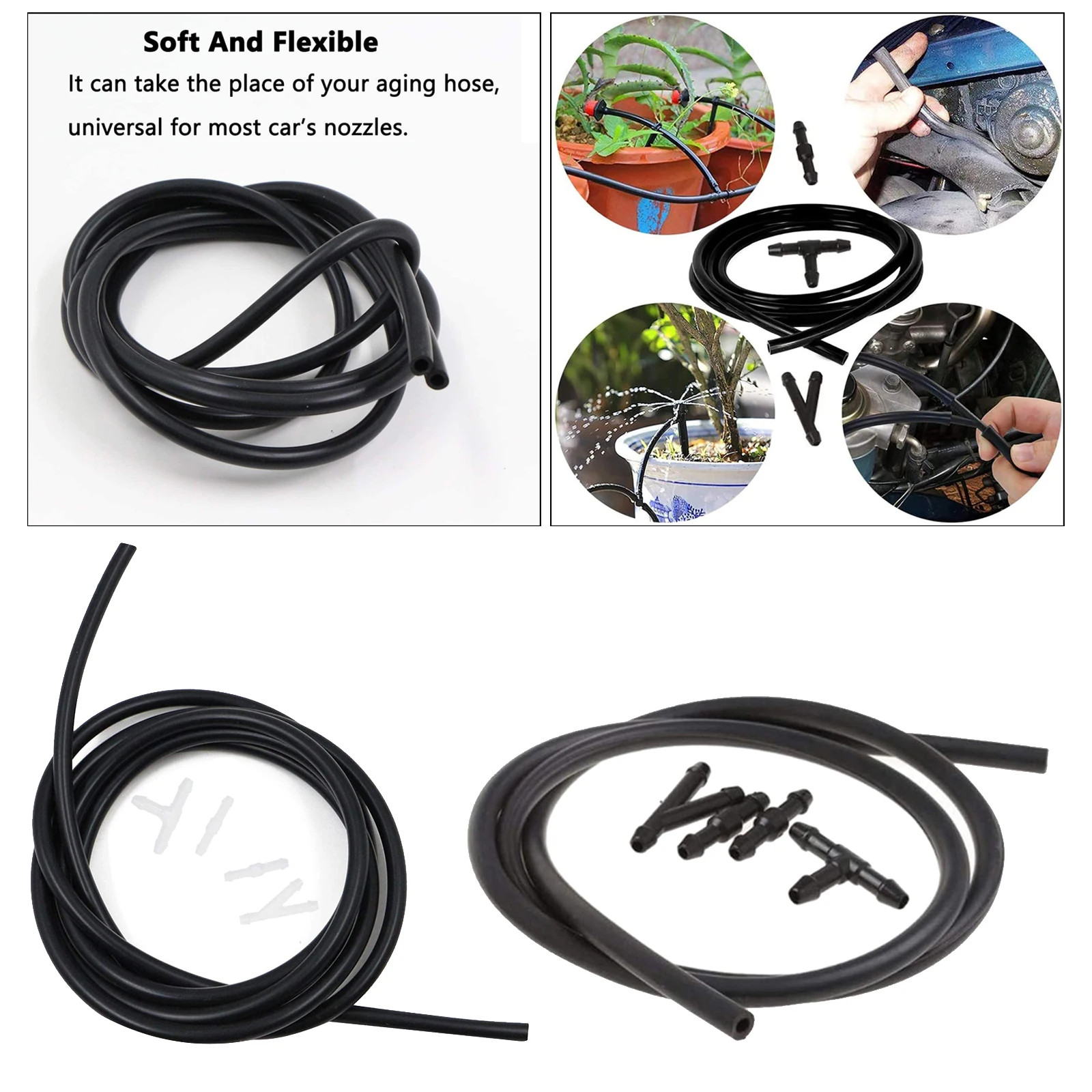 Windshield Washer Hose Kit, Universal Washer Fluid Hose with Hose Connector (2 Meters Length)
